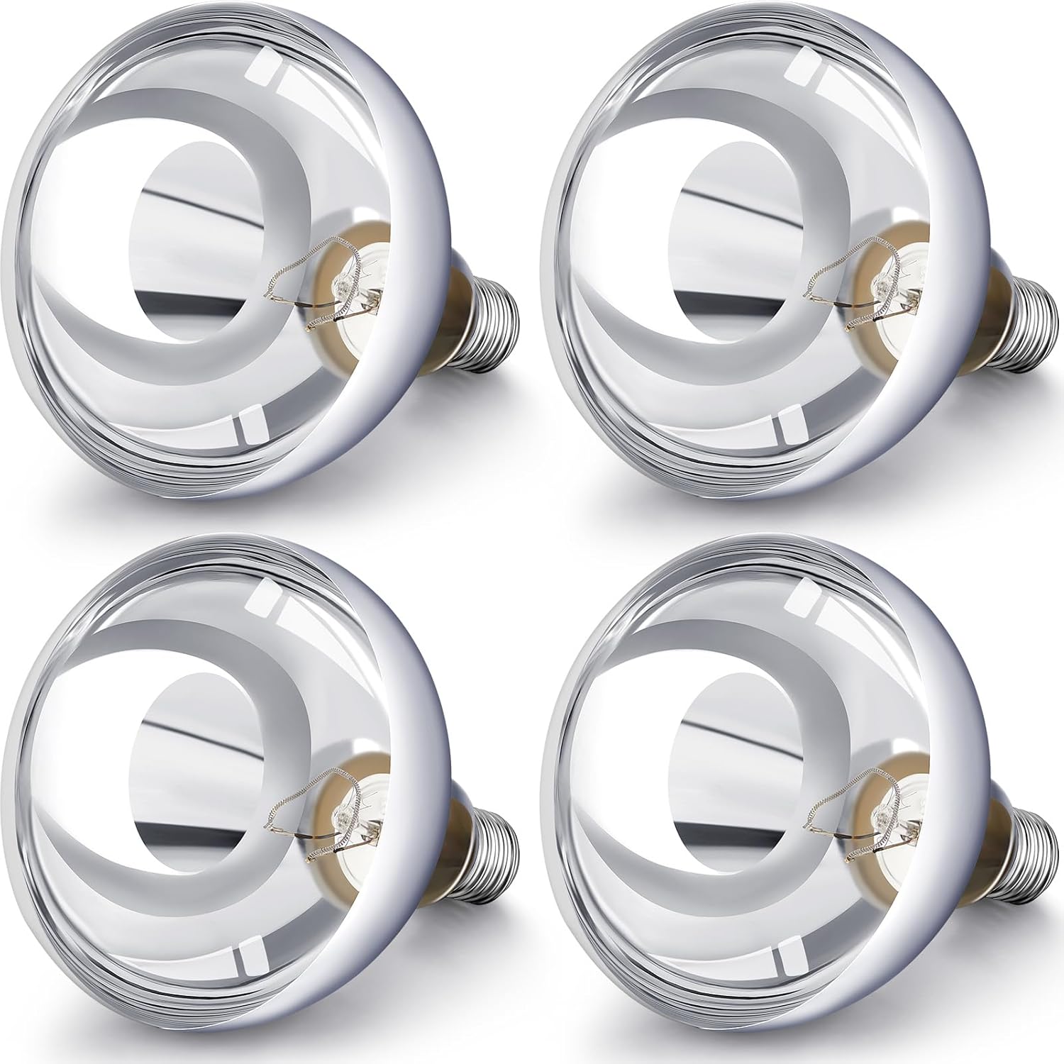 VIHOSE 4-Pack 250W R40 Heat Lamp Bulbs E26 Base - Incandescent Quartz Glass for Reptiles, Chicks, Puppies, Bathroom Heat (Silver)