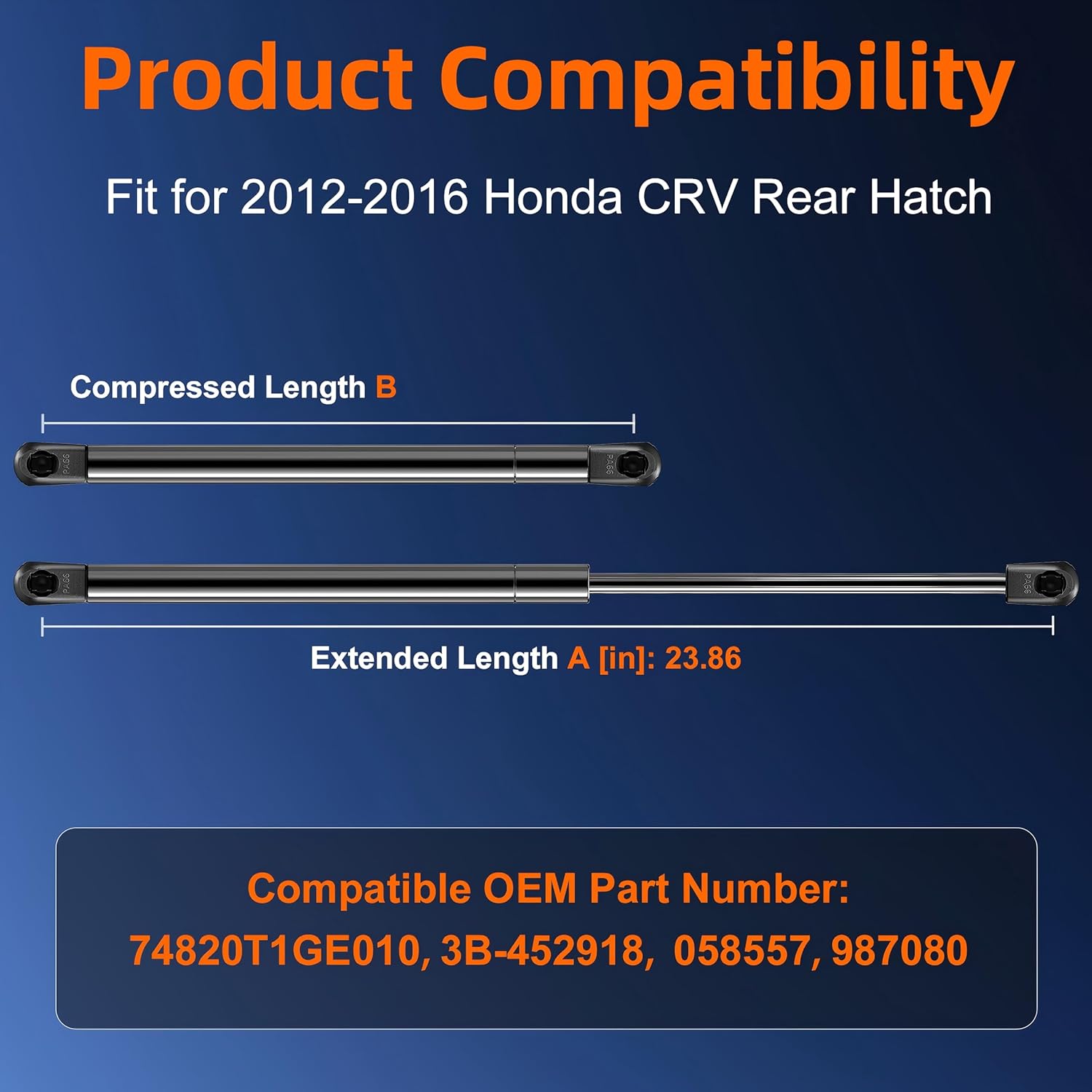 Qty (2) Liftgate Replacement Lift Support for 2012-2016 Honda CRV Tailgate Rear Hatch, Trunk Shock Strut Replace OE# 74820T1GE010 74820T1GE010M1