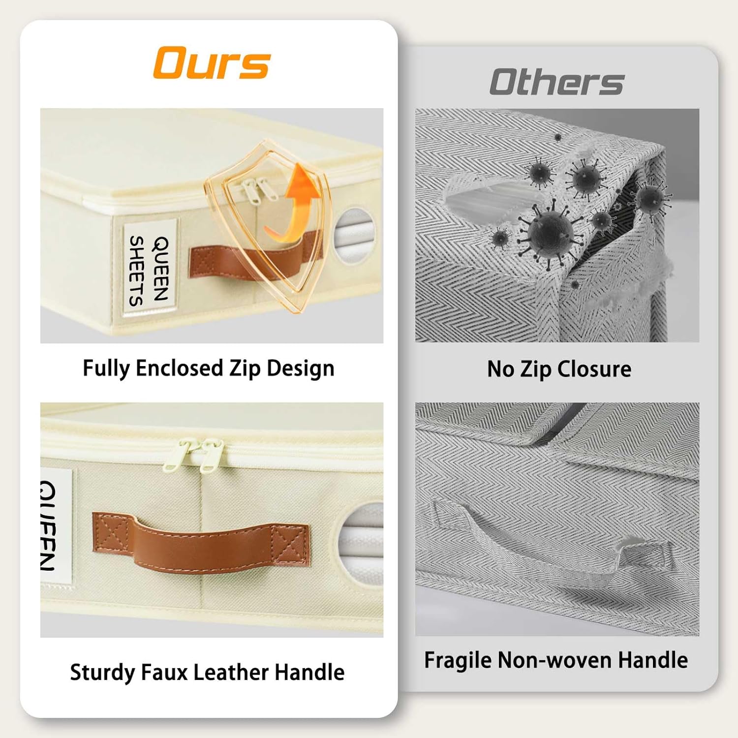 GhvyenntteS 6 Pack Sheet Organizers and Storage, Foldable Bed Sheet Organizers and Storage with Zipper, Handle, Window and Label (Queen & King Size)