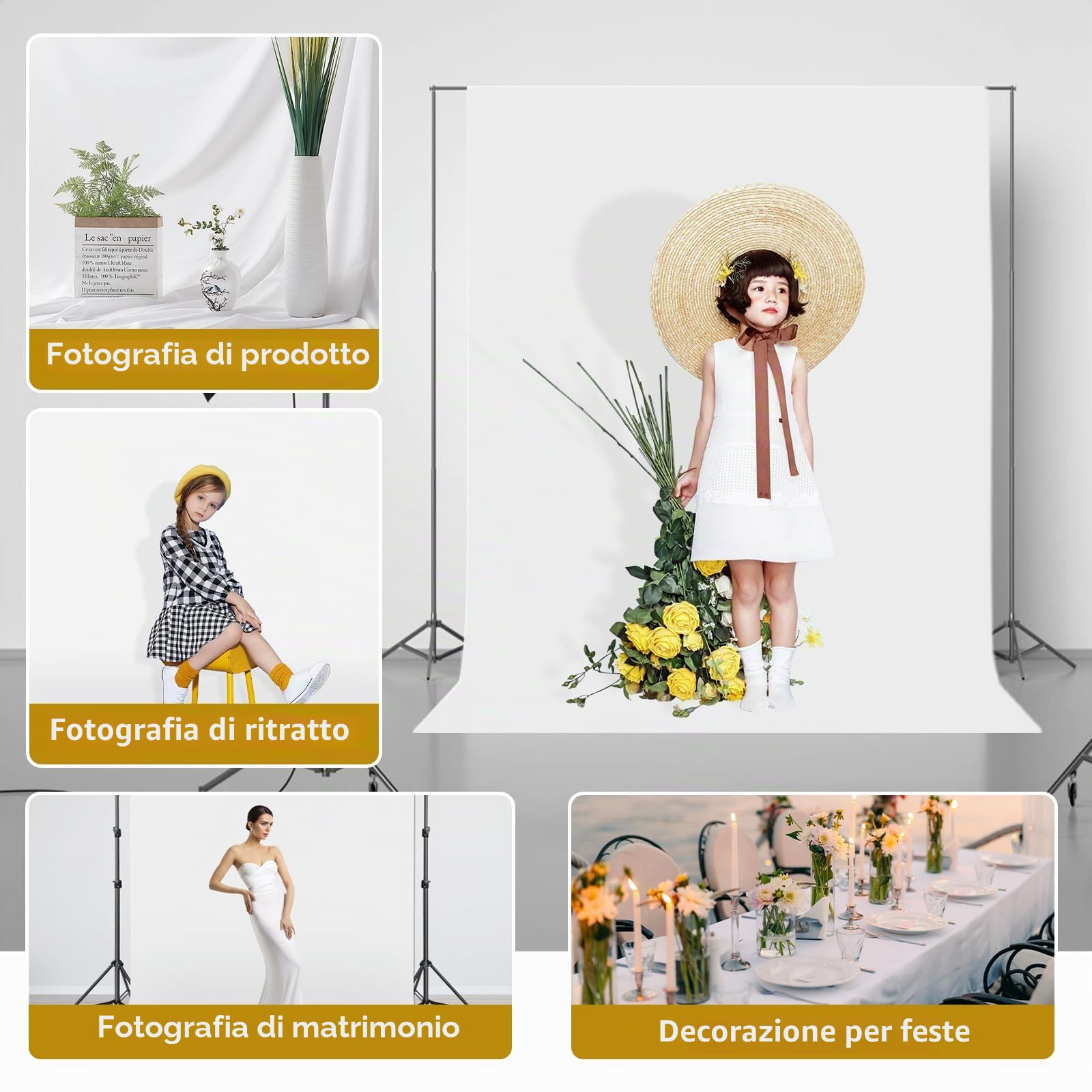 UTEBIT Sfondo Fotografico Bianco, 1x1.5m Fondale Fotografico Telo Bianco Fotografico in Tessuto Pieghevole per Foto Resistente per Studio Fotografia, YouTube(Stirare a Bassa Temperatura)