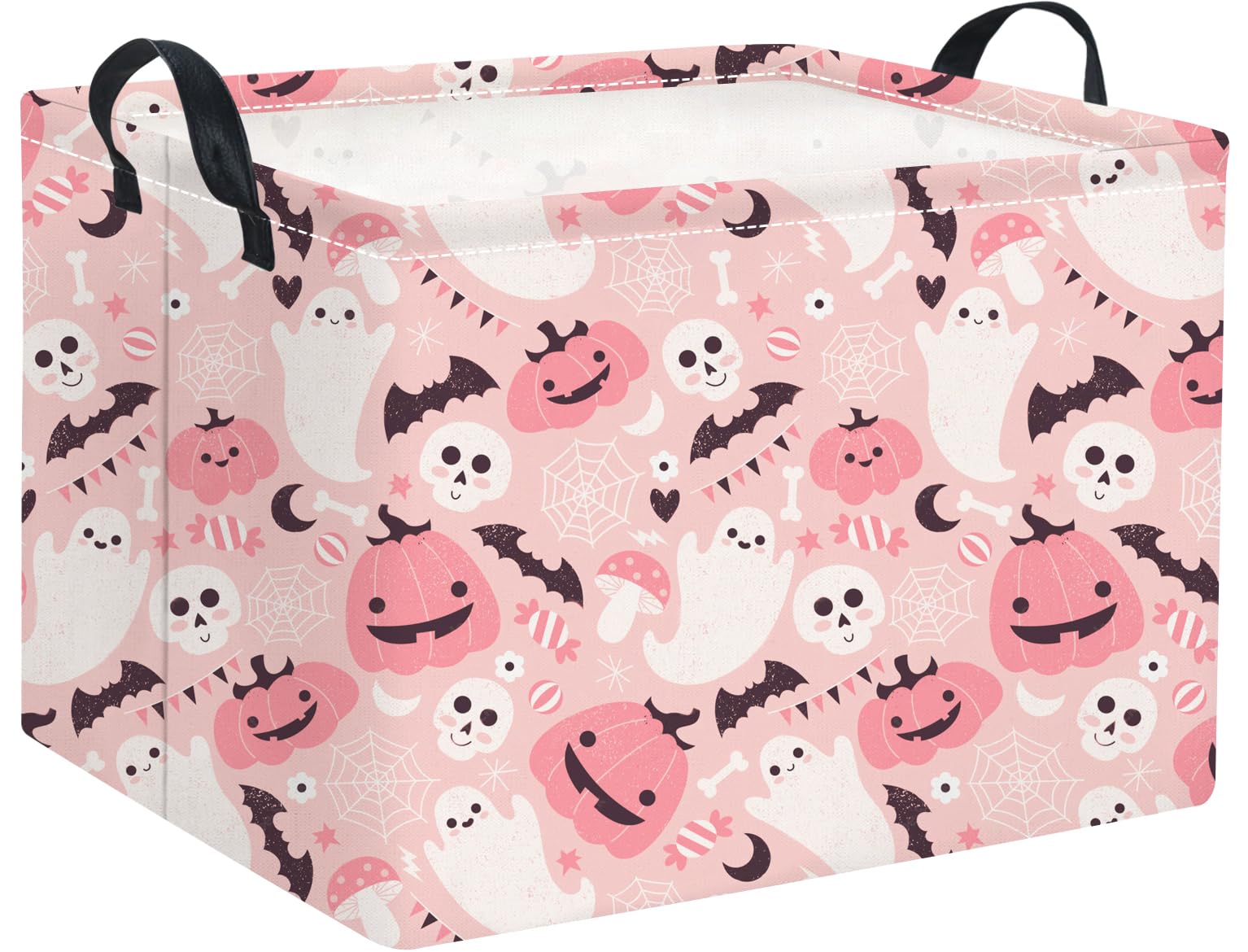 Rectangular Halloween Basket for Boys and Girls Kids Trick or Treat Pumpkin Basket for Halloween Parties Cute Storage Bin Organizer Box Room Decor(Pink ghost pumpkin)