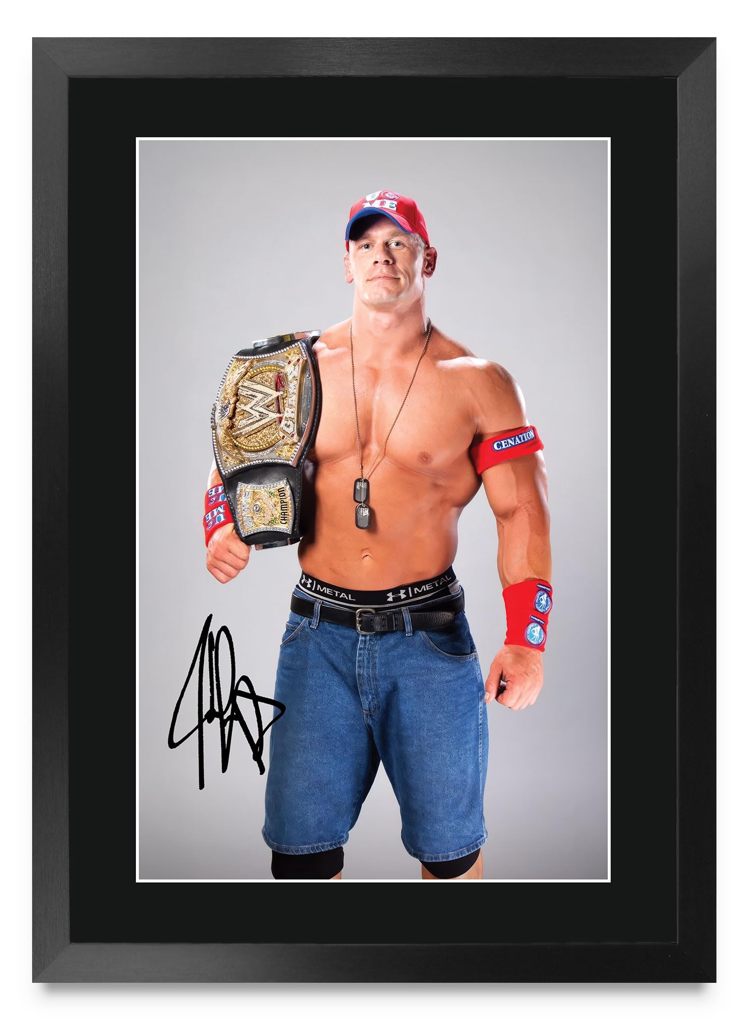 HWC Trading John Cena Gifts Printed Signed Autograph Picture for WWE & WWF Memorabilia Fans - A3 Framed (ID-006189)