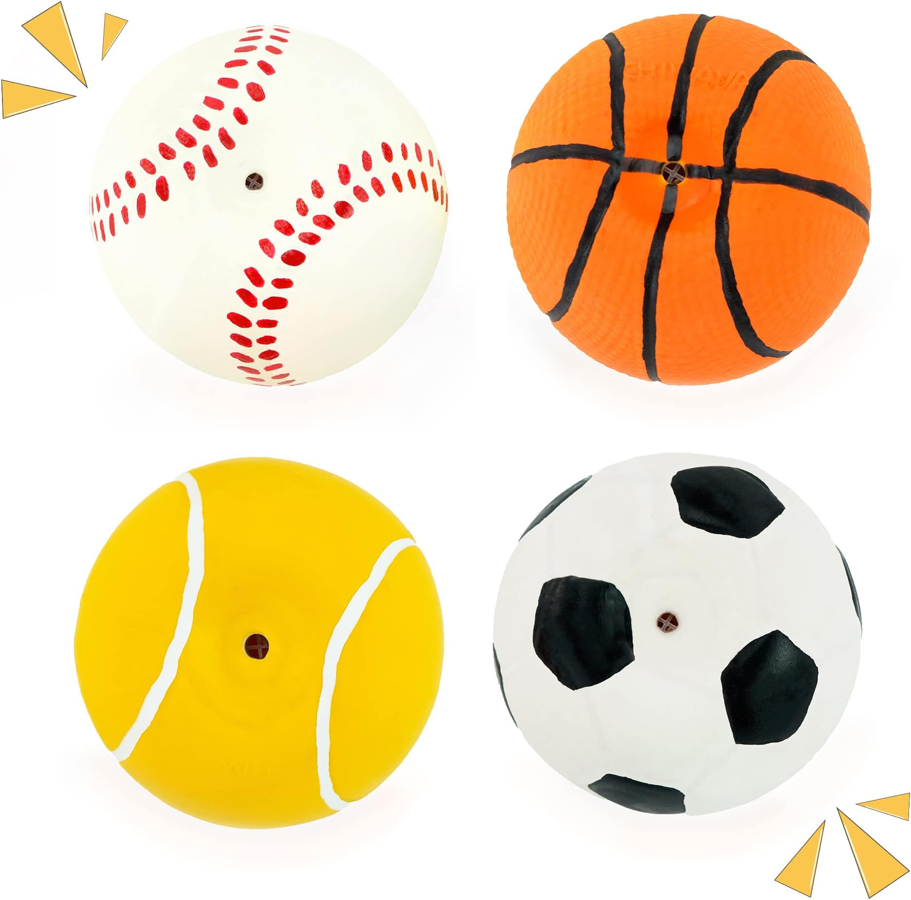 Chiwava 4 Pack 2.4" Squeak Latex Puppy Dog Toy Ball Sports Balls Sets