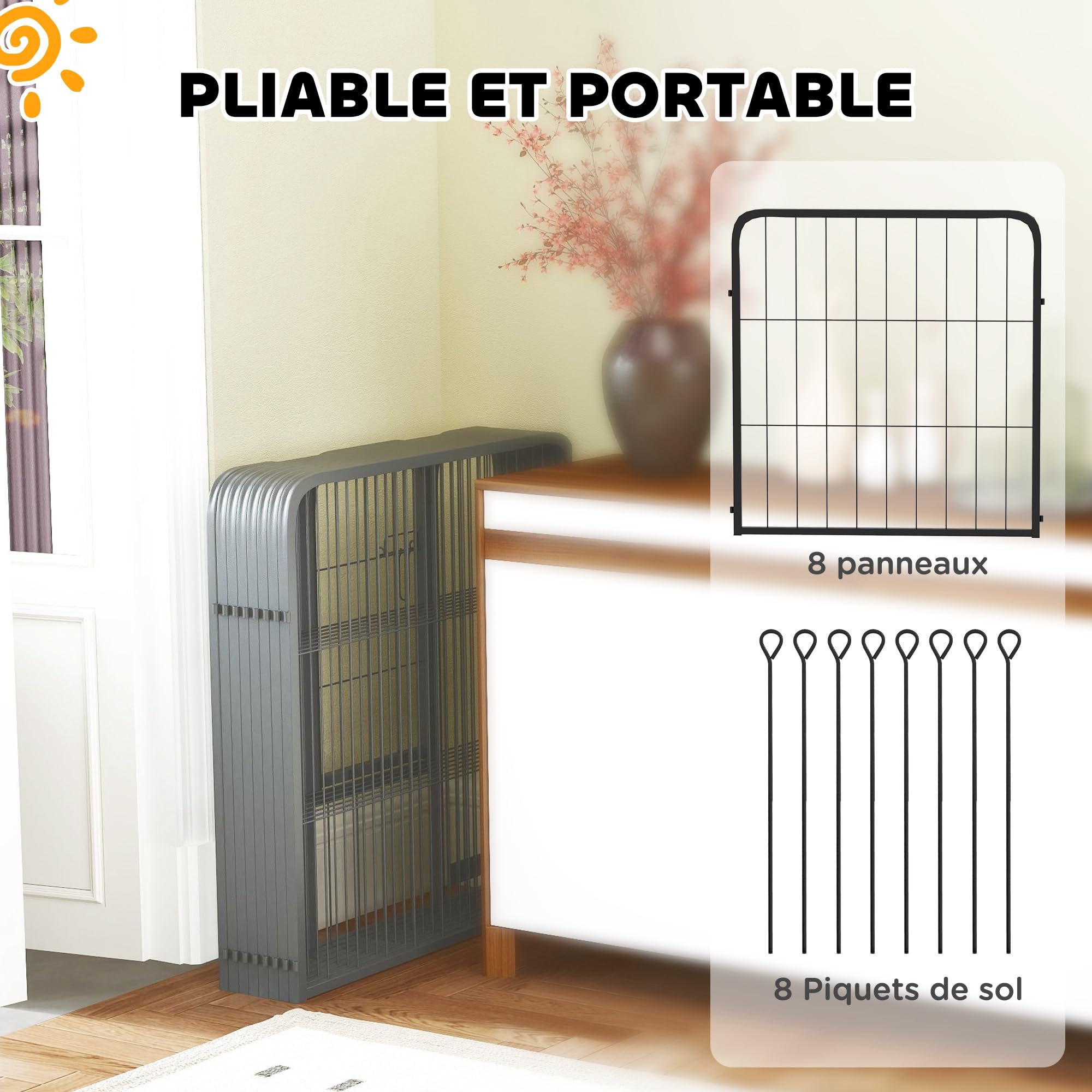 PawHut Parque para perros, recinto para perros modular y plegable de 8 paneles, recinto portátil de acero de 60H cm con puerta, recinto para cachorros y animales pequeños, interior y exterior, negro