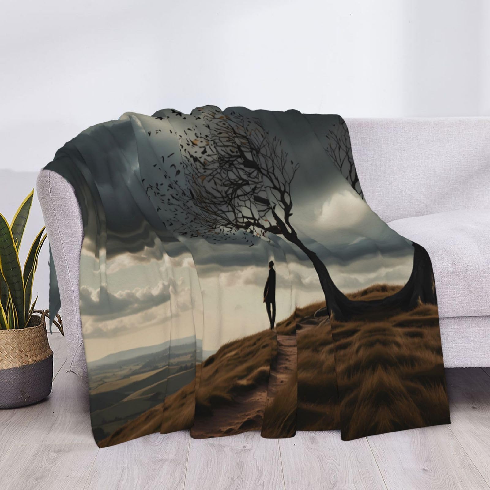 Wind Blows - Manta de franela estampada de 80 x 60 pulgadas, 30-80 pulgadas, una manta cálida para uso doméstico en otoño y una manta de viaje portátil.