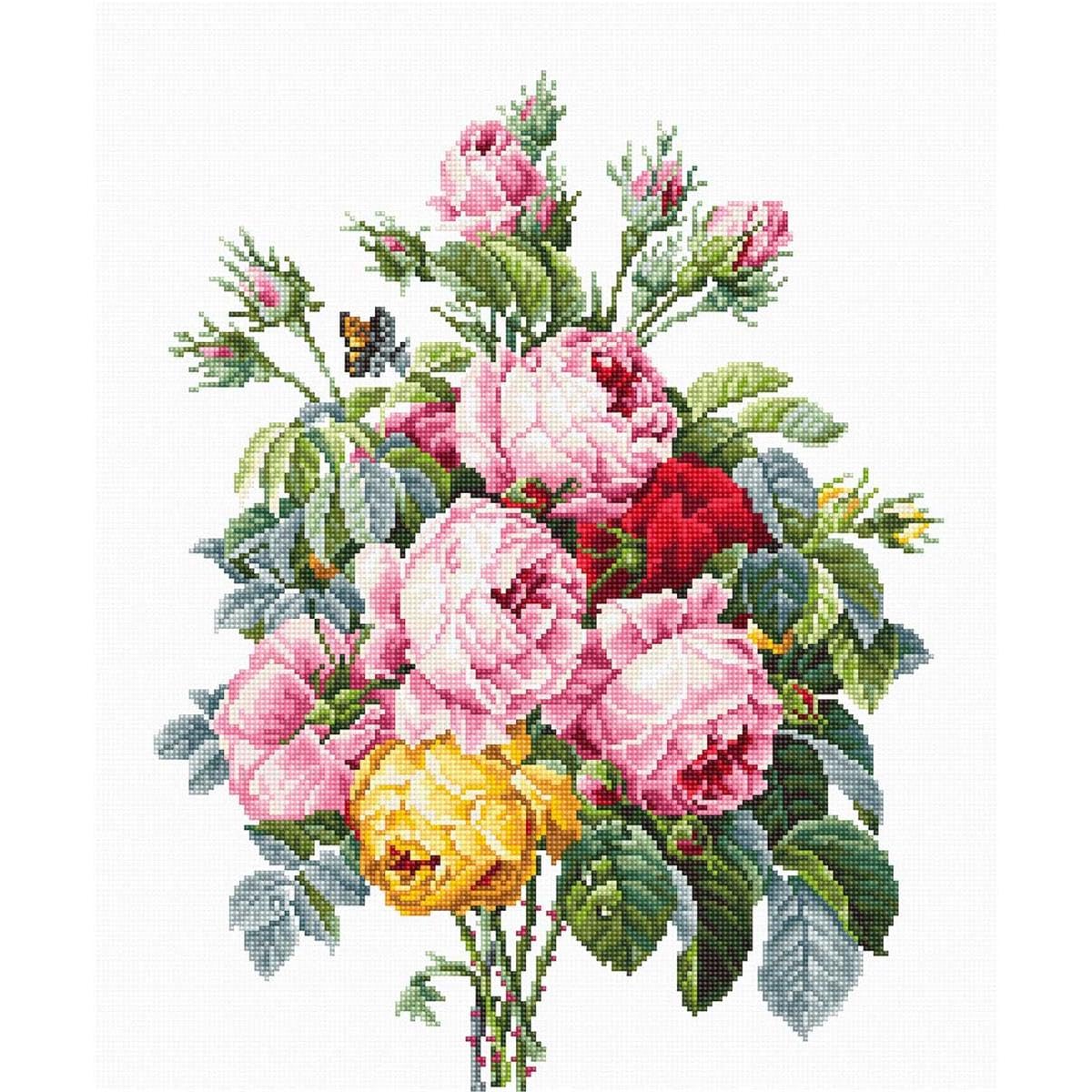 Luca-S Kreuzstich Set „Rosen II“ – 30x30cm, Mit Aida-Stoff & Anchor-Garn, 42 Farben