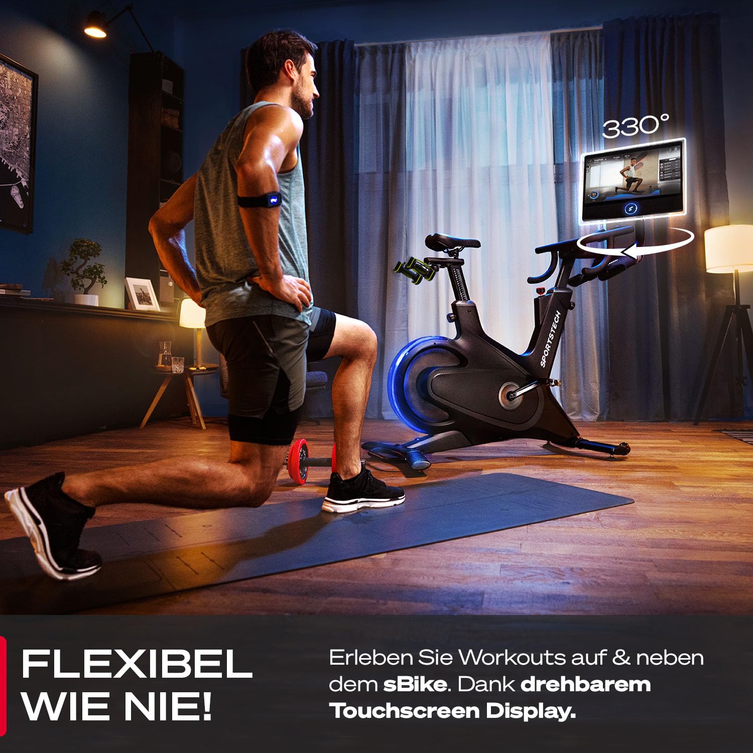 Sportstech Heimtrainer + 21.5" Touch Display - Deutsche Qualitätsmarke - APP mit Live Workouts & Kursen Fitnessbike mit patentierter LED Technologie, Ergometer, sBike