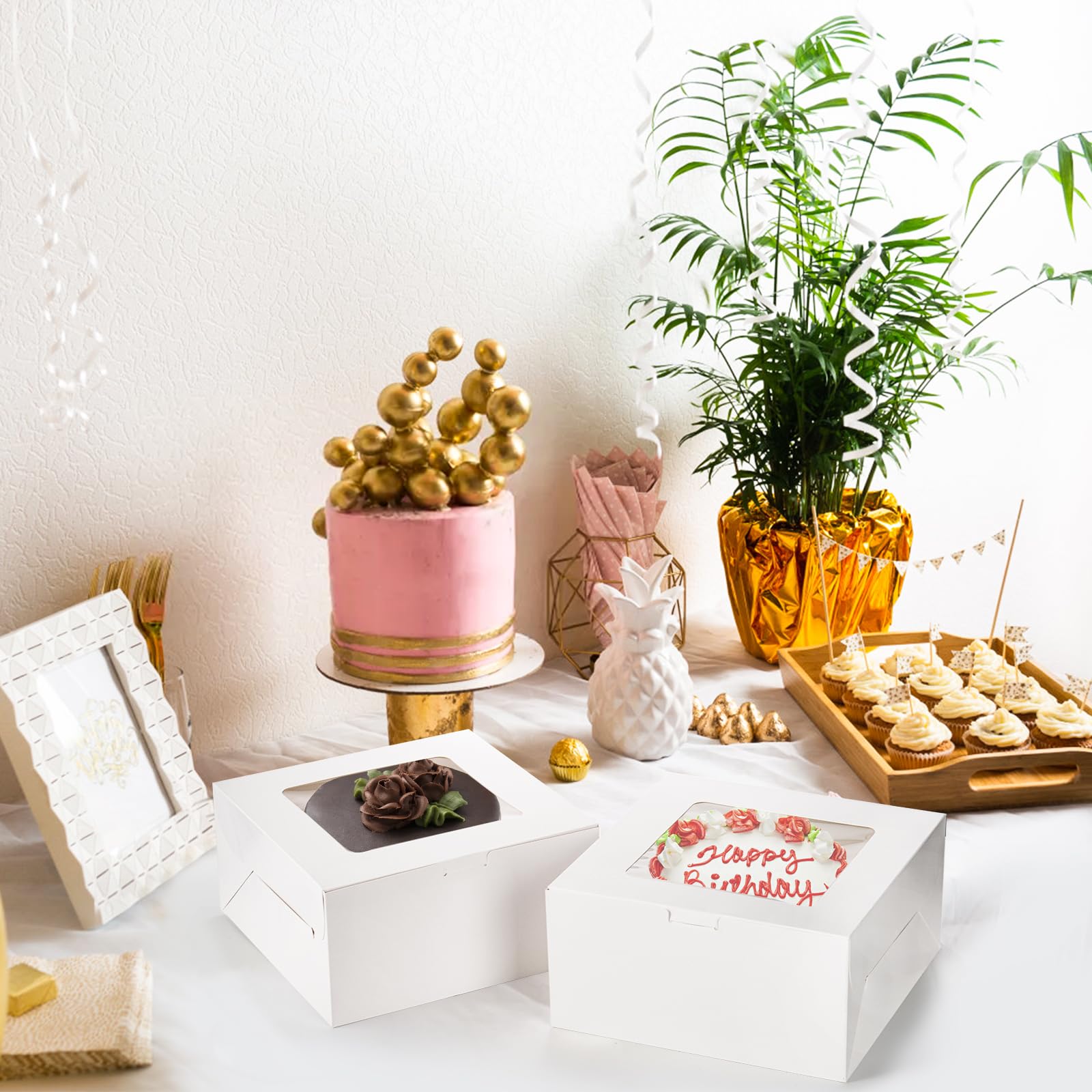 Lot De 40 Boîtes à Gâteau Carrées - 25,4 Cm Avec Fenêtre Transparente Et Planches - Pour Pâtisserie, Cadeaux - 10