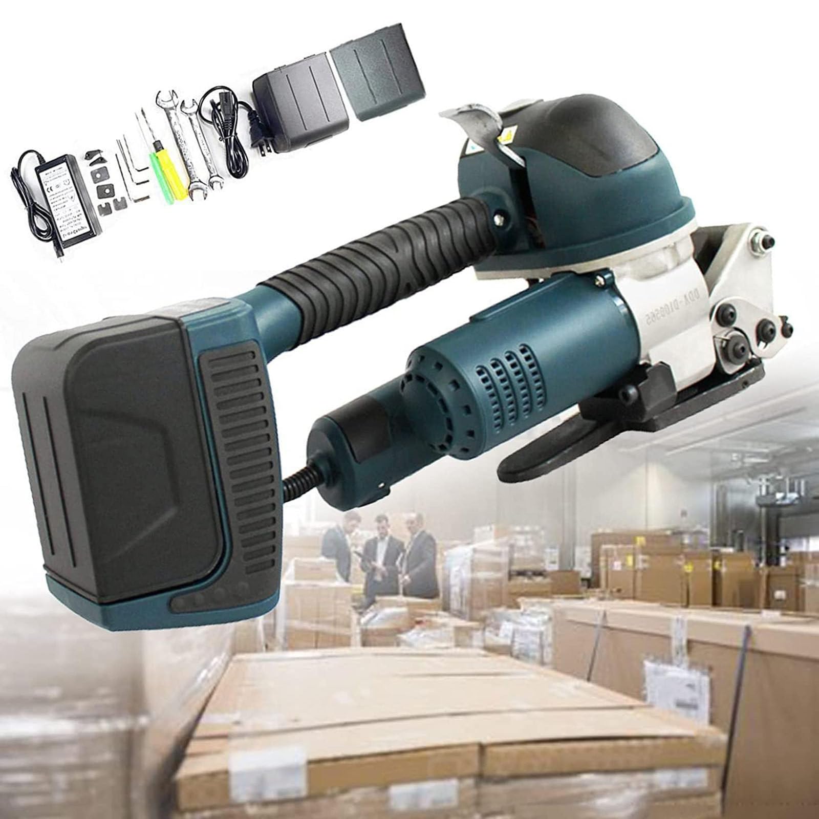 Reggiatrice Elettrica 3 in 1 - Saldatura/Imballaggio/Taglio - Strumento di Reggiatura Automatico Portatile, per Reggette in Pet Larghe 13-19 Mm Kit di Fusione A Frizione - Leg