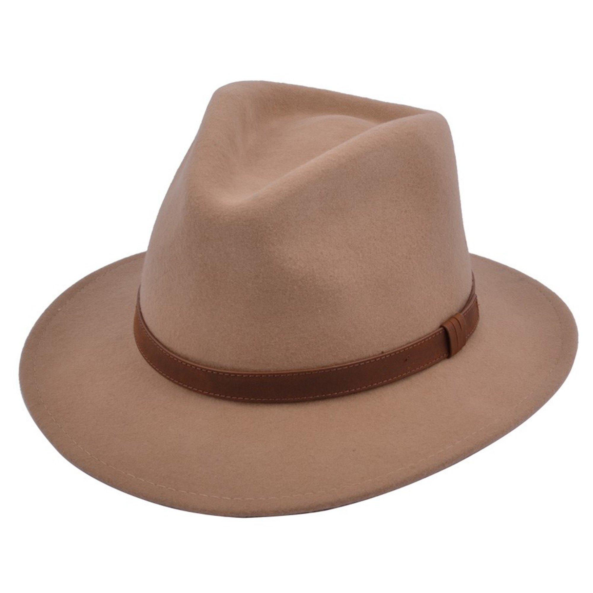 Quality Hand Made Fedora Trilby Hat with Leather Type Band 100% Wool (XLarge(61), Camel)