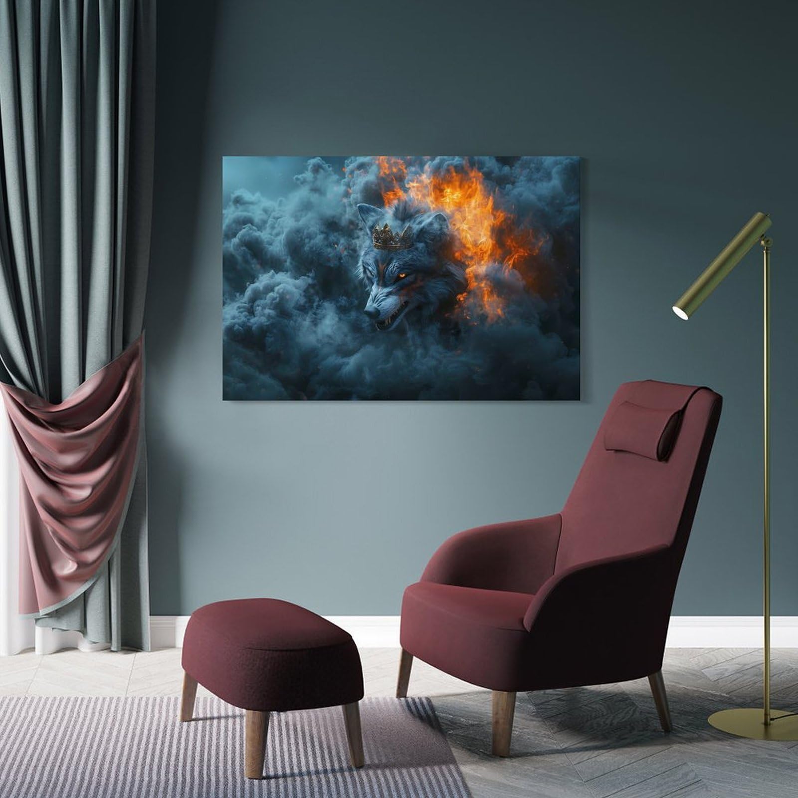 Junmoney Fiery Wolf King Decorative Wall Artwork, 20x30inch(50x75cm), for Study, Office Or Focused Interiors, A Smart Decor Choice for Study Walls