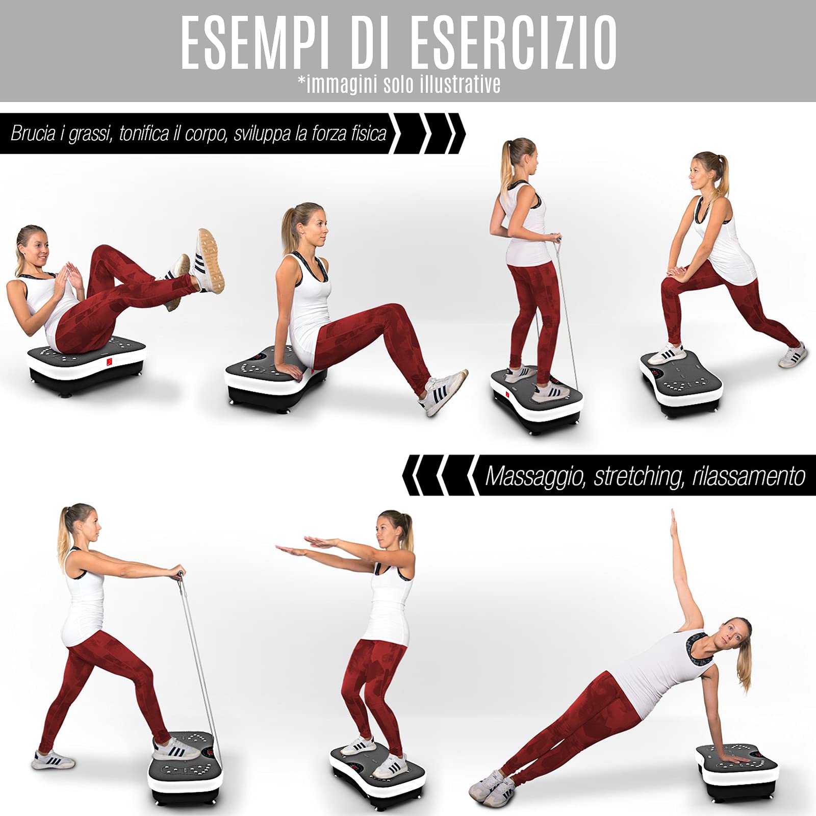 FFitness Pedana Vibrante Ultra Slim 9 Programmi 99km/h Training Aerobico Esercizi Muscolari Bande di Resistenza | Max 120kg