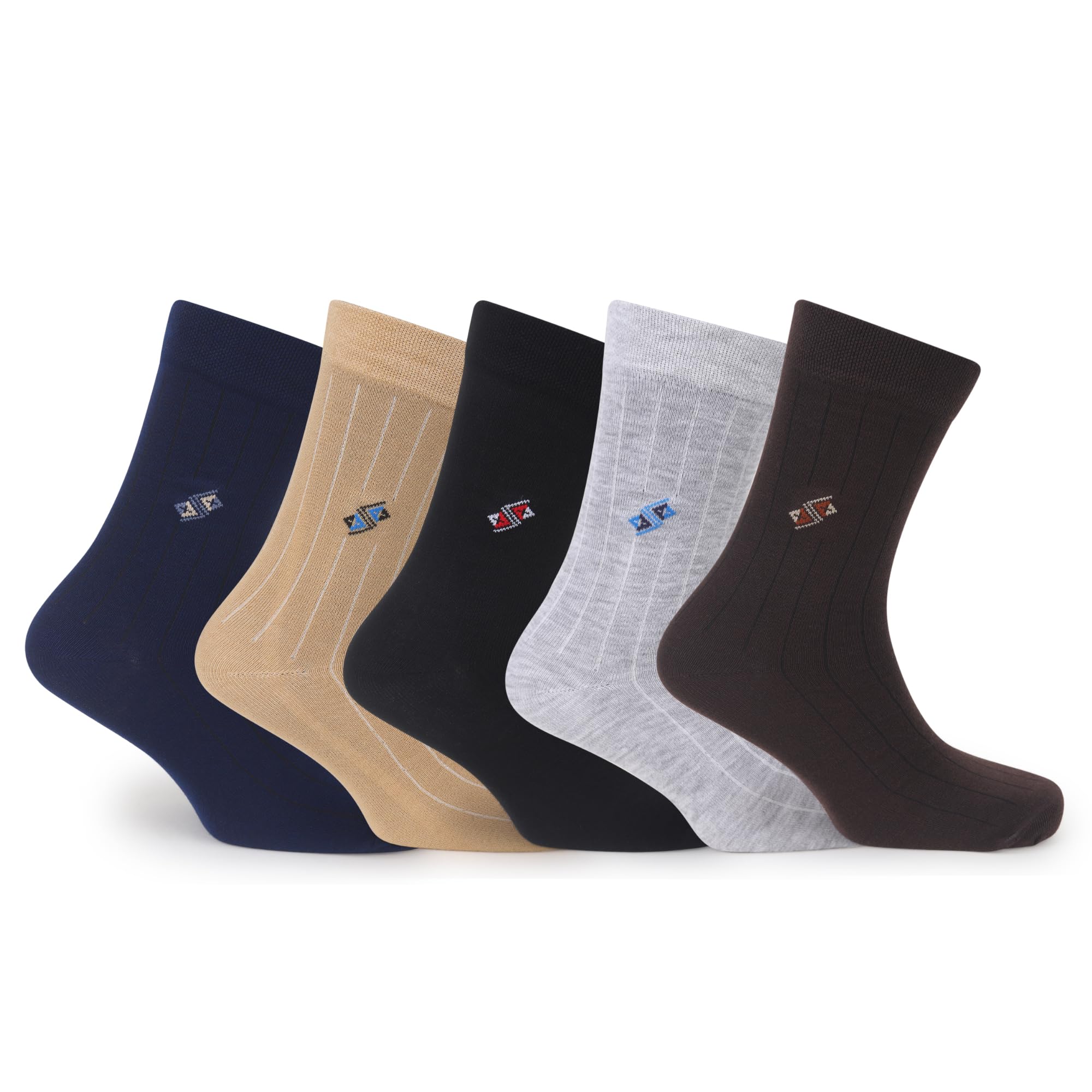 Multicoloured Striped Crew-Length Socks For Men And Women (Pack of 5 Pairs) Free Size-image-25