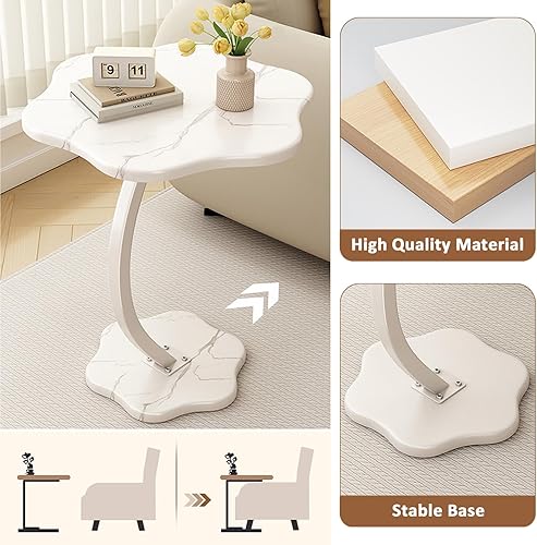 Miniatura 4 de Mesa auxiliar en forma de C para sofá, mesa auxiliar en forma de flor, mesita de noche moderna con marco de metal, mesita de noche pequeña, mesa C
