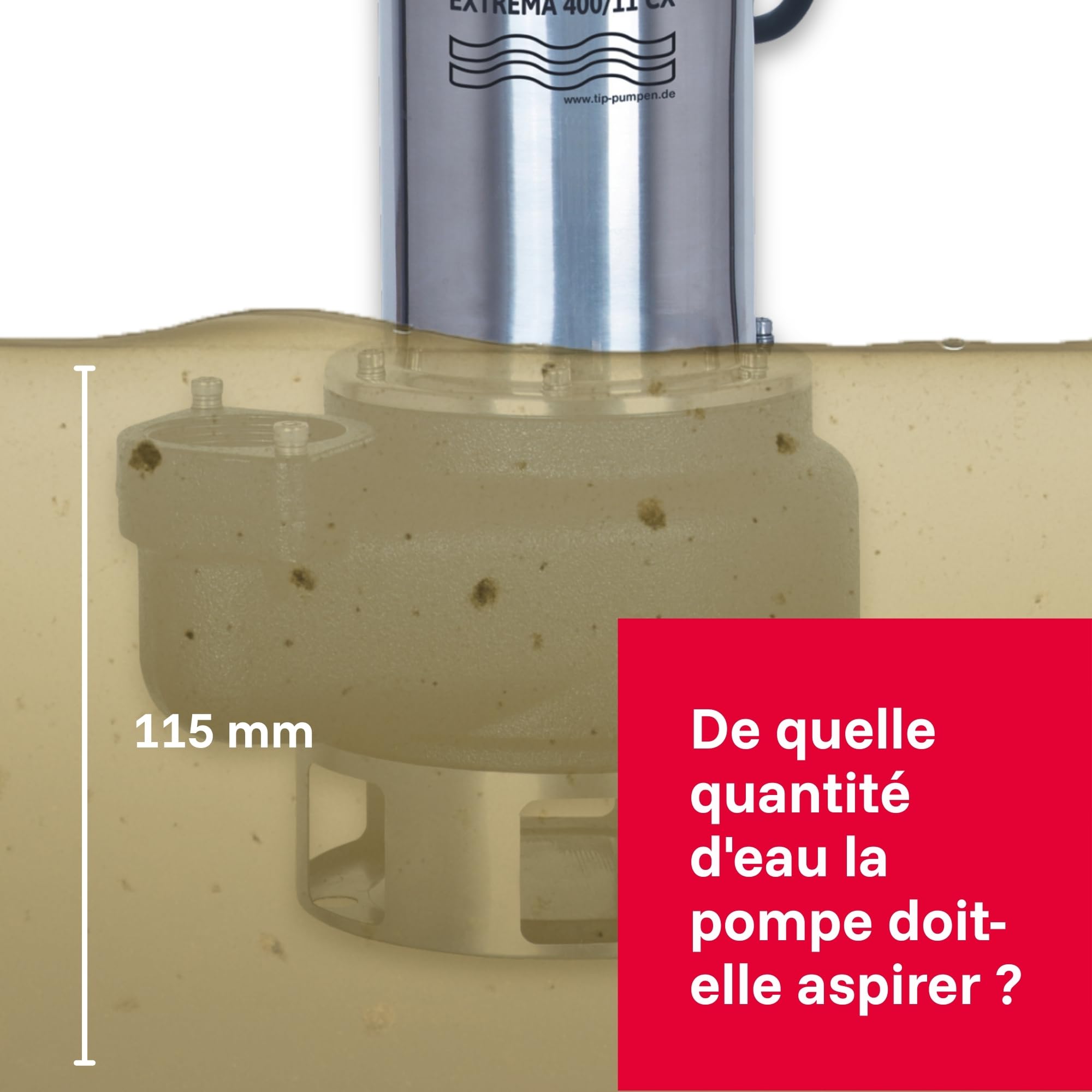 T.I.P. Extrema 400/11 Pro Pompe Submersible pour Eaux Usées Débit 24000 l/h Hauteur de Refoulement 11 m Puissance 1500 W en Inox et Roue en Fonte Pour Fonctionnement Continu Couleur Noir Argent