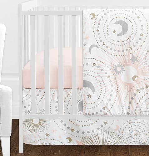Miniatura 7 de Sweet Jojo Designs Juego de ropa de cama para cuna de bebé, 11 piezas, color rosa, dorado, gris y blanco y estrella celestial y luna