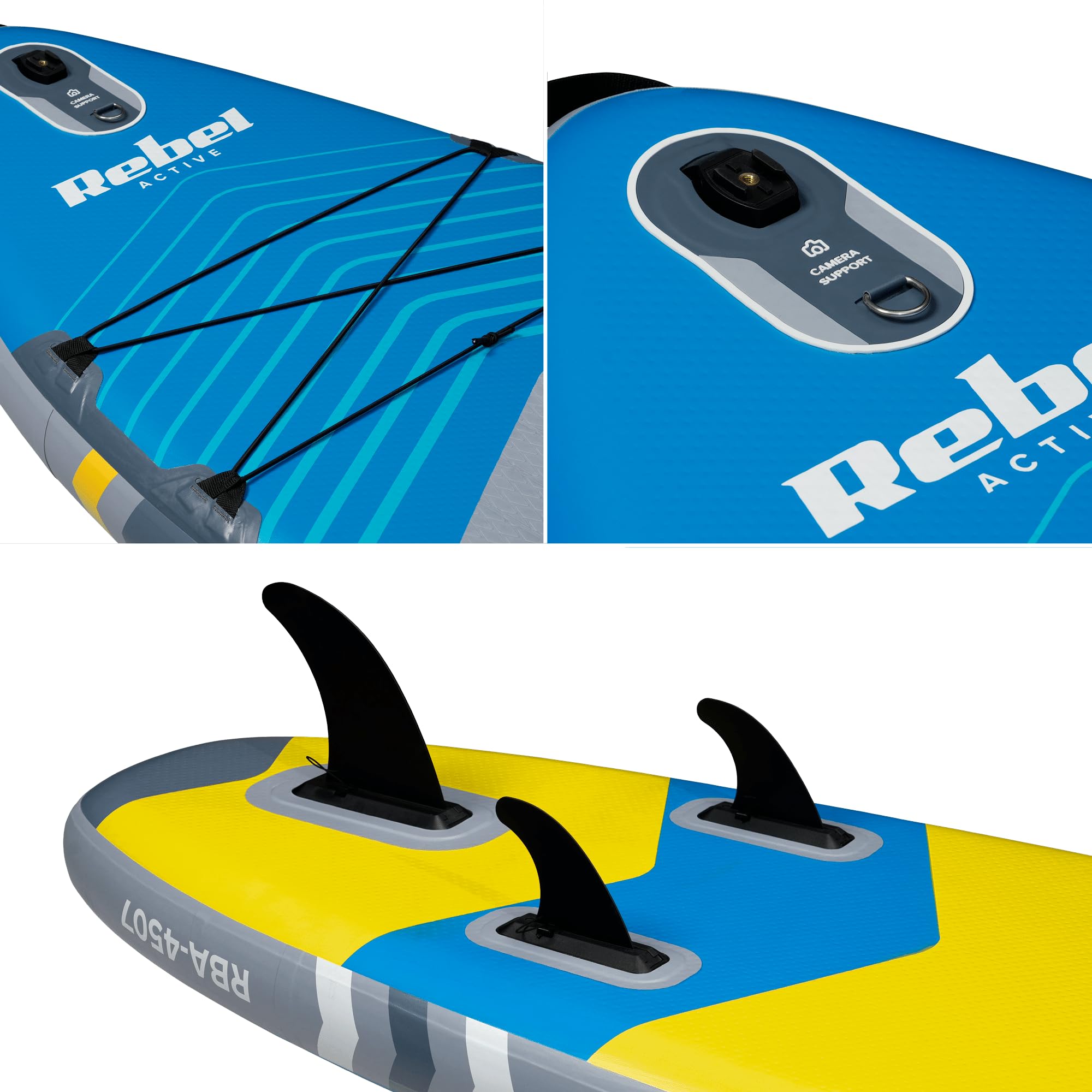 Rebel Brett SUP gepumpt mit Schwimmsitz Drop-Stitch 335 cm Set Paddel Pumpe Rucksack RBA-4507-BL