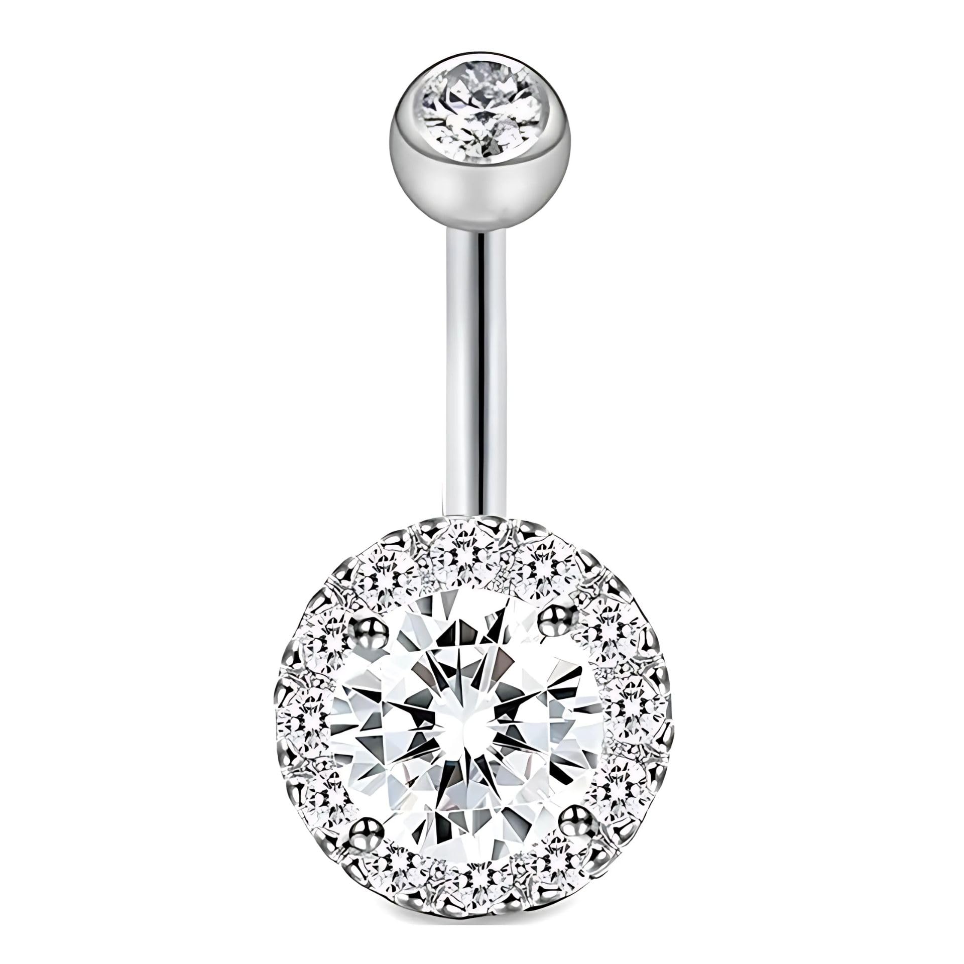 No-Tarnish No-Rusting Stainless Steel Round Crystal Belly Button Navel Ring For Women and Girls (BB0194) 1 Pc