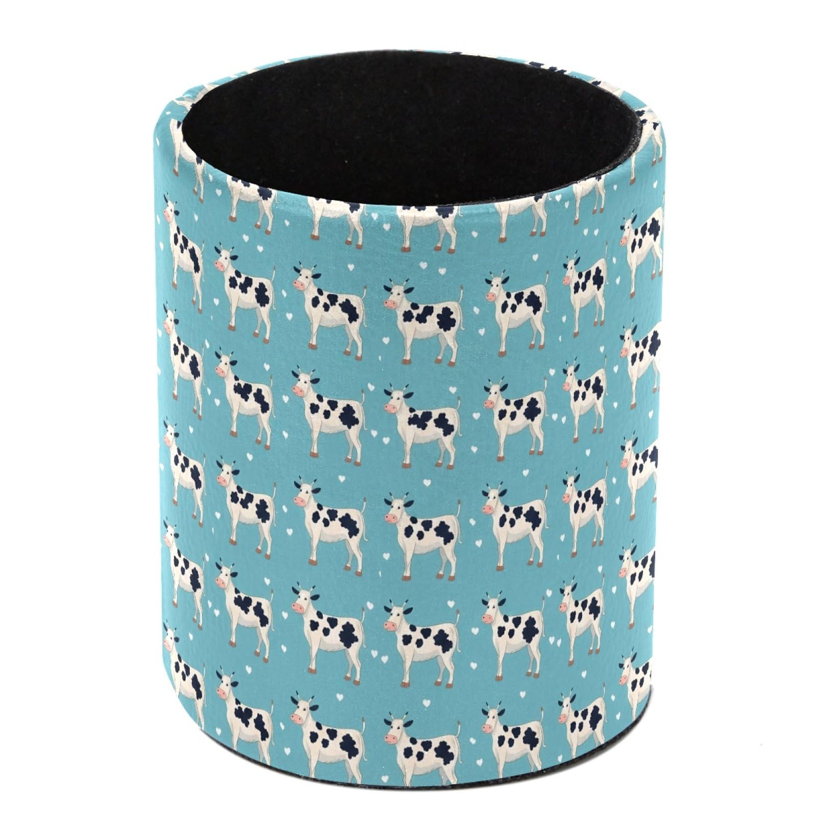 HEOEH Cow Pen Holder for Desk, PU Leather Pencil Holder Pen Cup Marker Holder Makeup Brush Holders, Desk Accessories & Workspace Organizers for Home, Office
