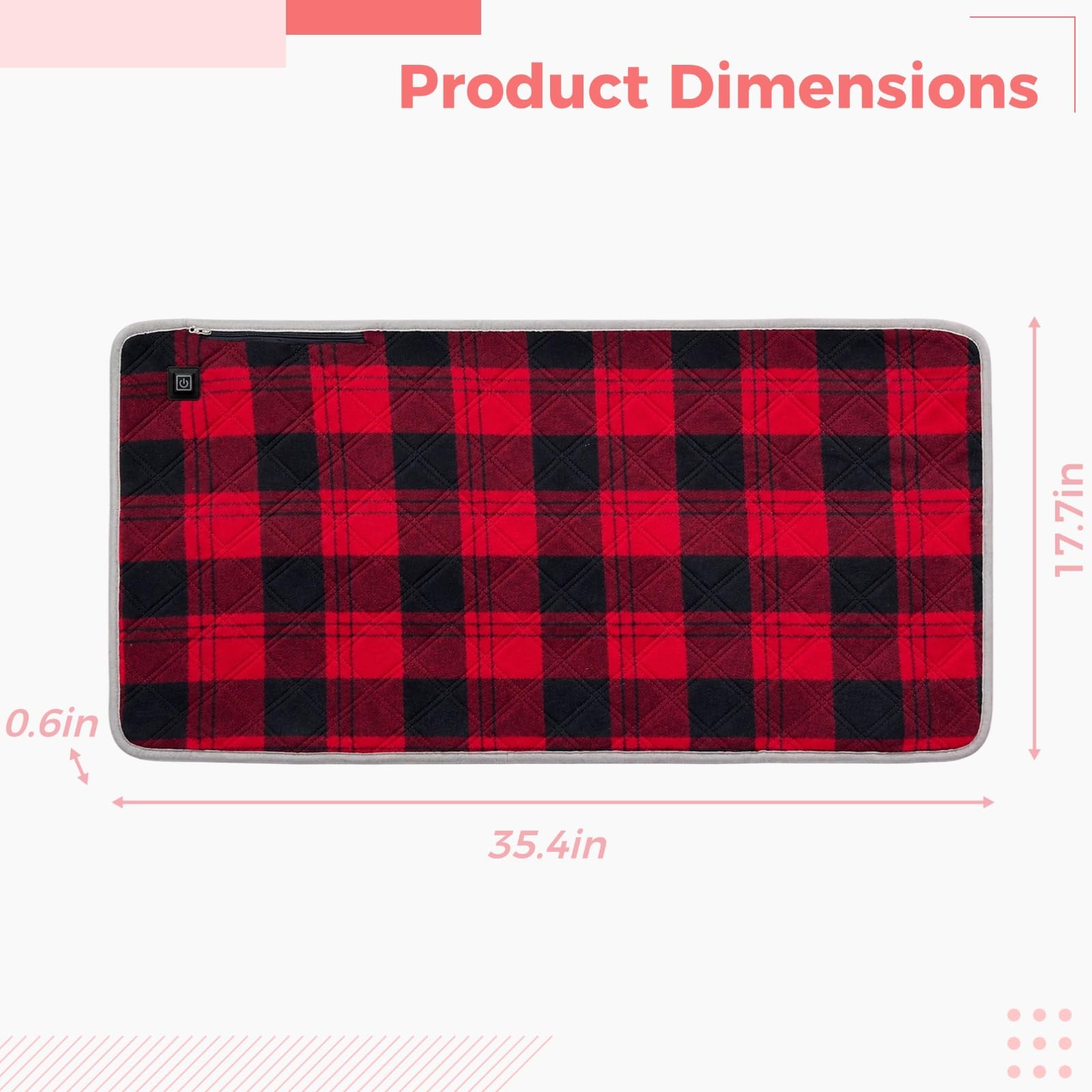 Cuscino riscaldato USB, 89,9 x 45 x 1,5 cm, motivo scozzese, con 4 zone di riscaldamento, 3 temperature regolabili, cuscino riscaldante elettrico per sacco a pelo, sedia da ufficio, auto, animali