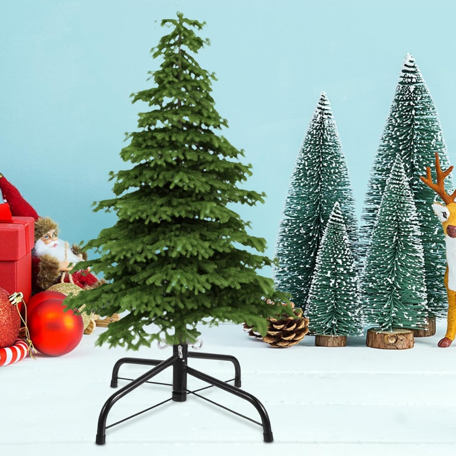 Happyyami Folding Metal Tree Stand for Artificial Christmas Tree 4 Foot Holder Base Easy Installation Blackish Green