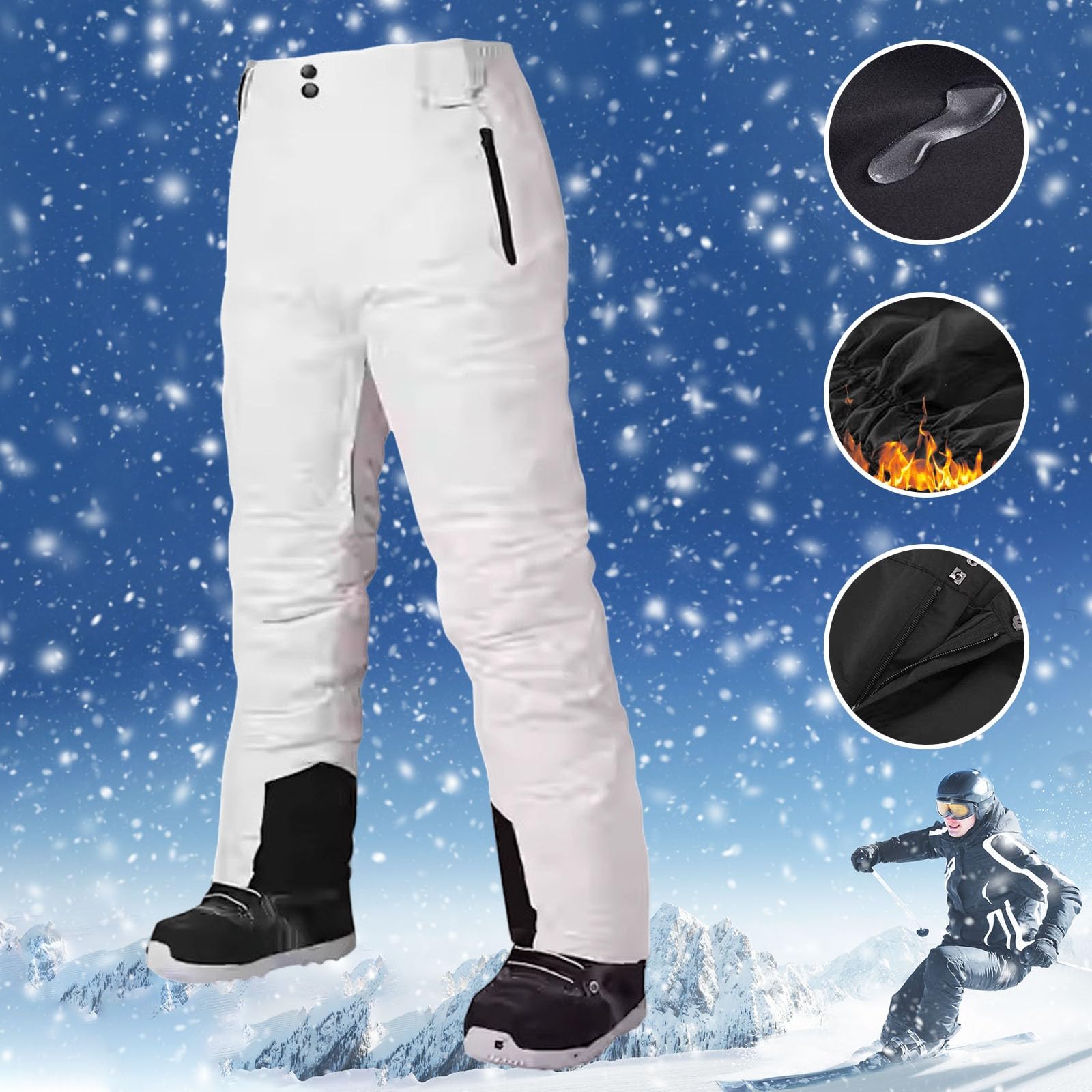 Pantalone Neve Uomo Impermeabili Pantaloni Sci Antivento Baggy Snowboard Pants Caldo Softshell con Tasche Multiple Montagna Invernali Salopette