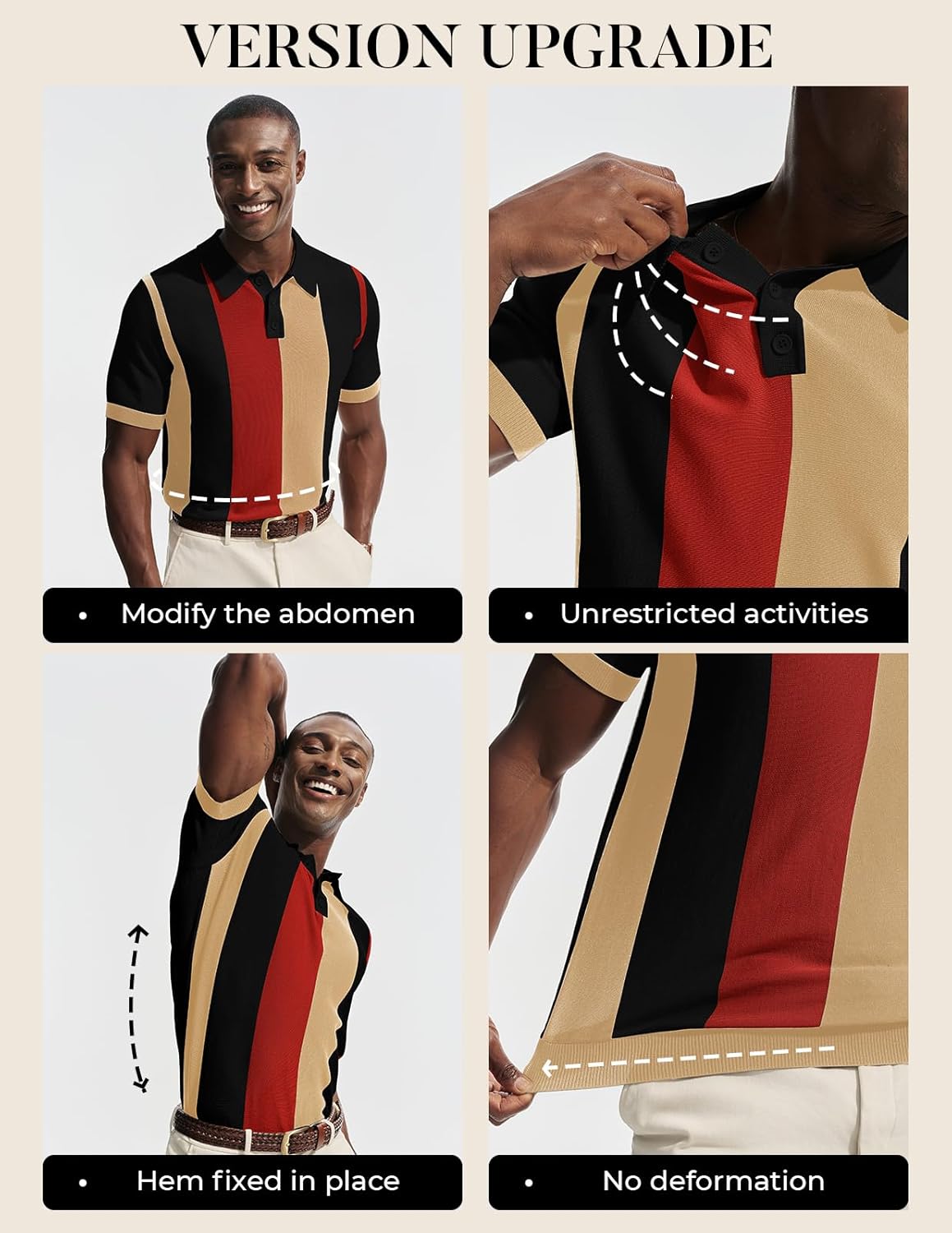 PJ PAUL JONES Mens Knitted Polo Shirts Short Sleeve Vintage Striped Shirt Casual Golf Polo Summer Vacation Beach Tops - Image 4