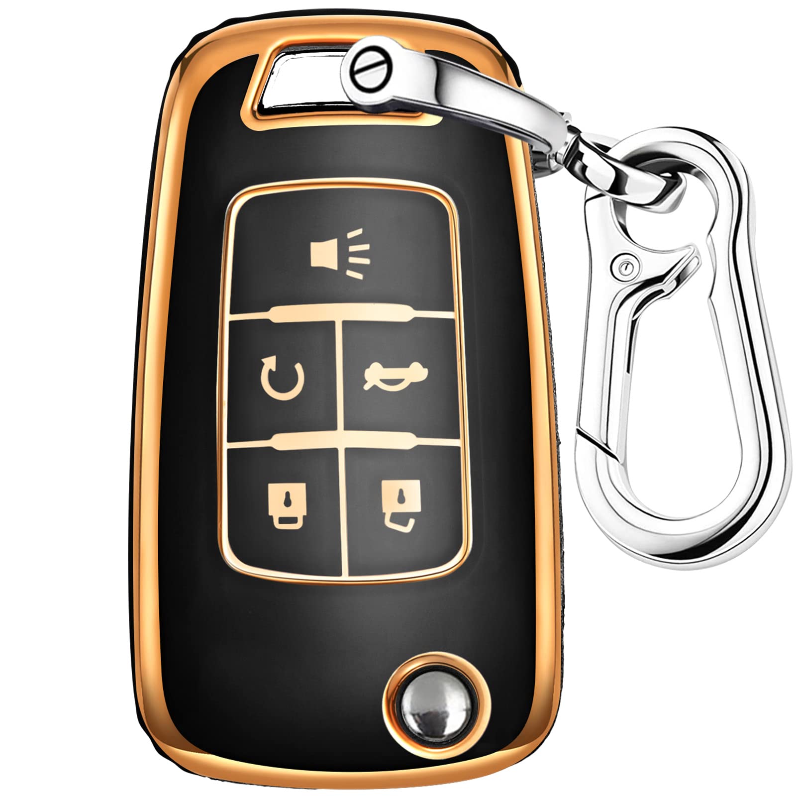 Photo 1 of for Chevrolet Key Fob Cover Keychain for Chevy Equinox Camaro Cruze Malibu Impala Sonic Volt Spark Trax GMC Terrain for Buick Lacrosse Encore Allure Regal Verano, TPU Case+D-Ring+Hook(Black) TPU Case+Hook-Black