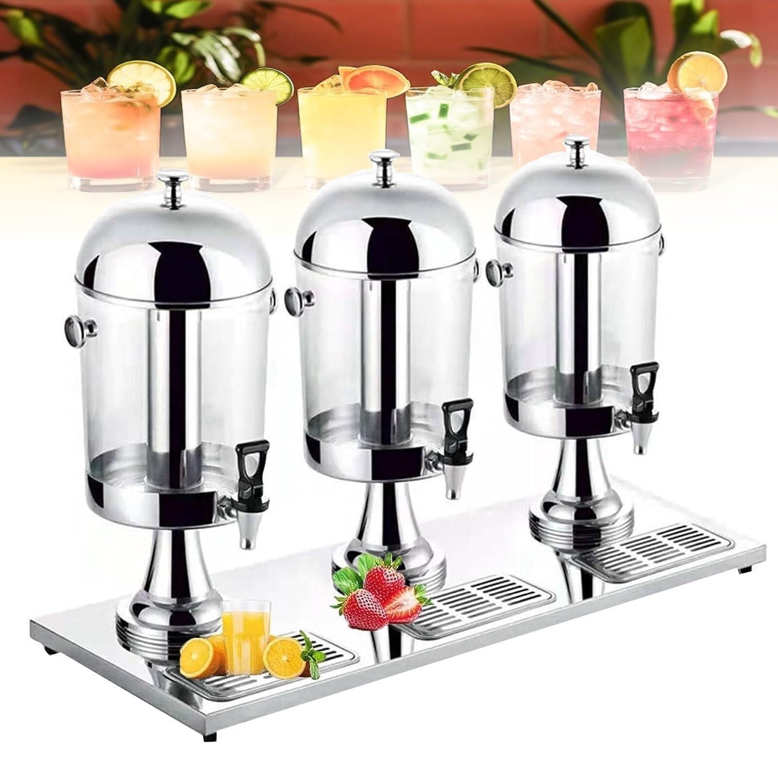 MYUYEE 24L Stainless Steel Juice Dispenser With Tap & Ice Chamber, Clear Beverage Stand For Self-Service – For Parties & Commercial Use