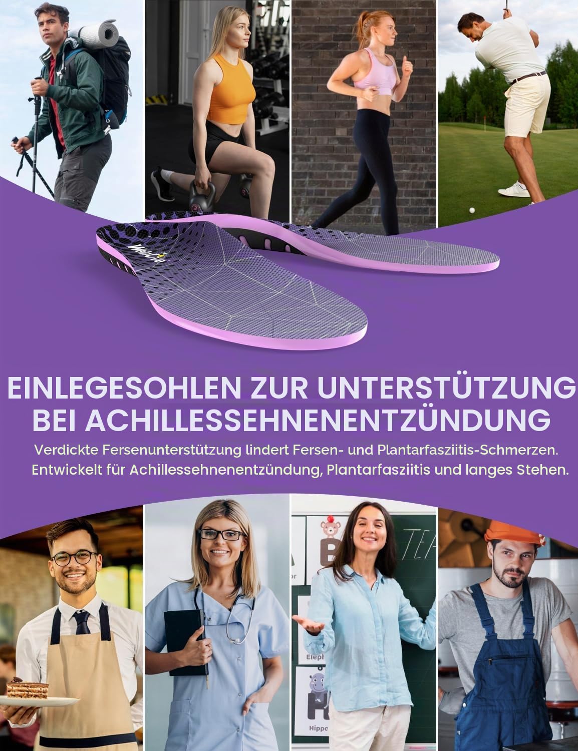 Welnove Einlegesohlen Achillessehnenentzündung–Orthopädische Einlegesohlen bei Plantarfasziitis–Schuheinlagen Orthopädische mit verdicktem Fersenkissen zur fersenschmerzen-D-Damen 40-41|Herren 38-39