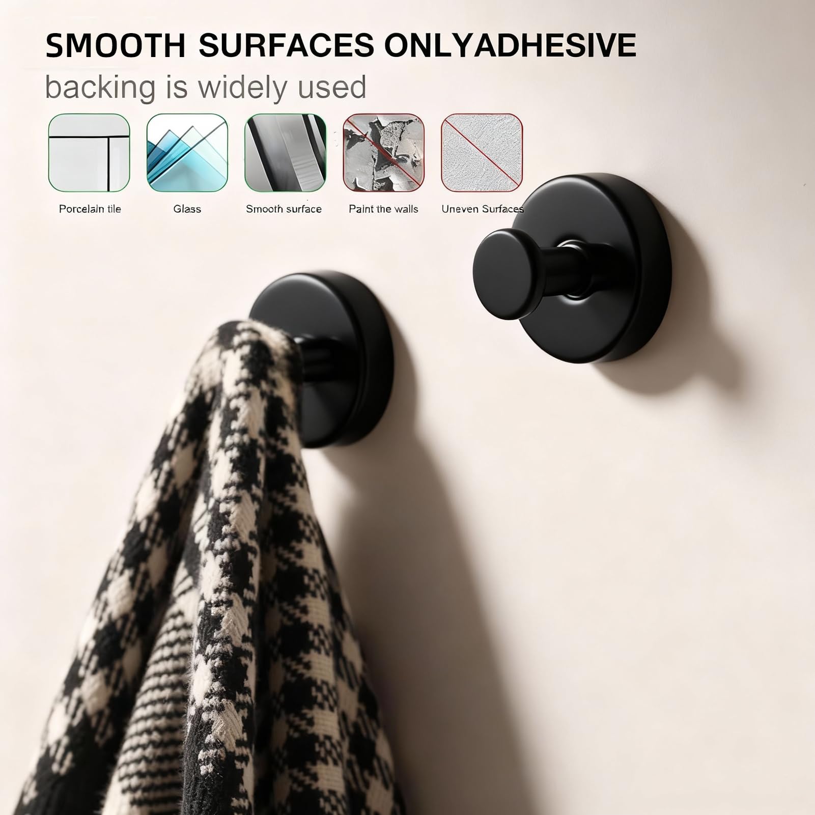 Ganci Senza forare - 2 ganci a ventosa in acciaio inox con ventose. Appendi accappatoio bagno, strofinacci cucina, ventose con gancio per bagno, cucina, ufficio (Nero)