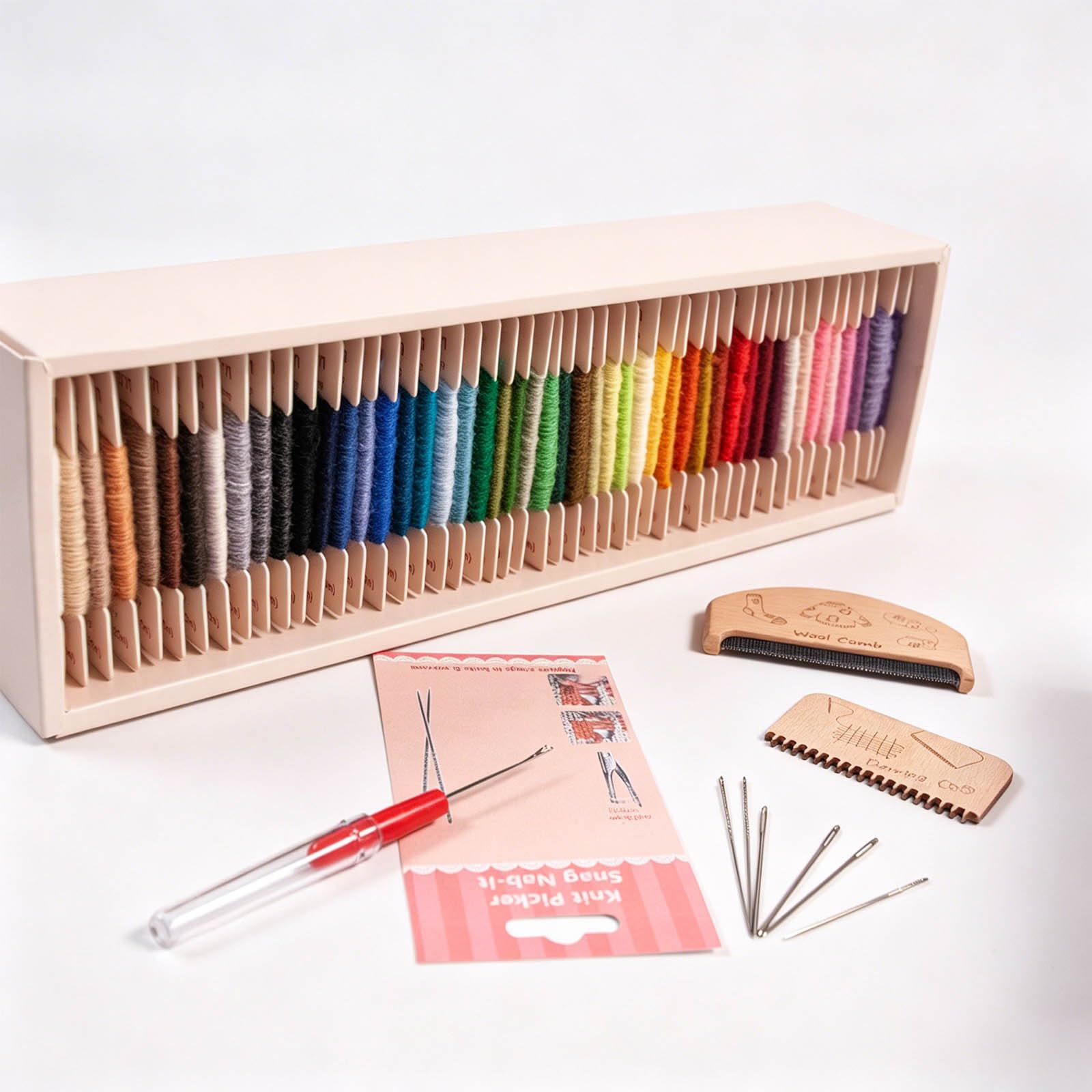 PANGBOER Juego de 48 hilos de lana de colores con aguja de coser, peine de lana, peine para zurcir, suéter, zurcir prendas y reparación de muñecas de, hilo de mezcla de poliamida