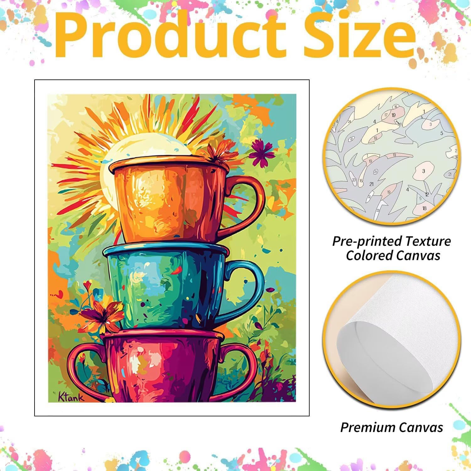 WEISHIWE Kaffeetasse Malen Nach Zahlen Erwachsene Anfänger, 80x100cm c-521 | Malen nach Zahlen Erwachsene Leinwand Kit, DIY Handgemalt Ölgemälde Set mit 3-Pinseln und Acrylfarbe für Wanddeko,Ohne Rahmen