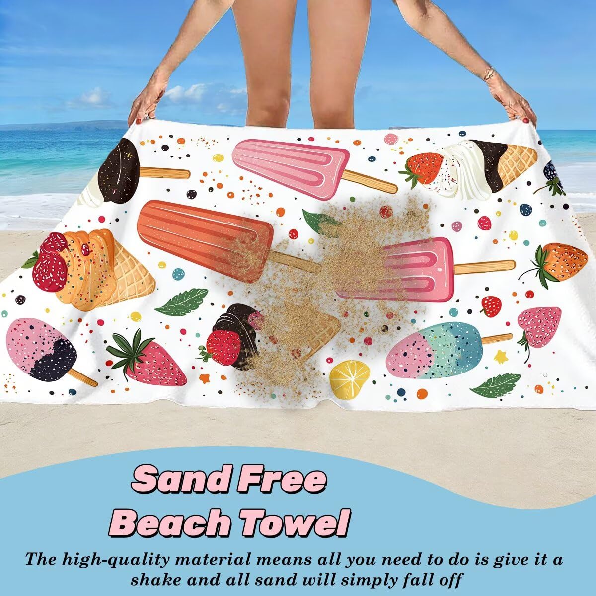 Serviette de Plage XXL 100x220 cm, Lot de 2 Serviette de Bain Microfibre, Anti Sable Serviettes Plage, Séchage Rapide Drap de Bain pour Homme Femme, Portable Fine Serviettes pour Fitness (Glace) -4087