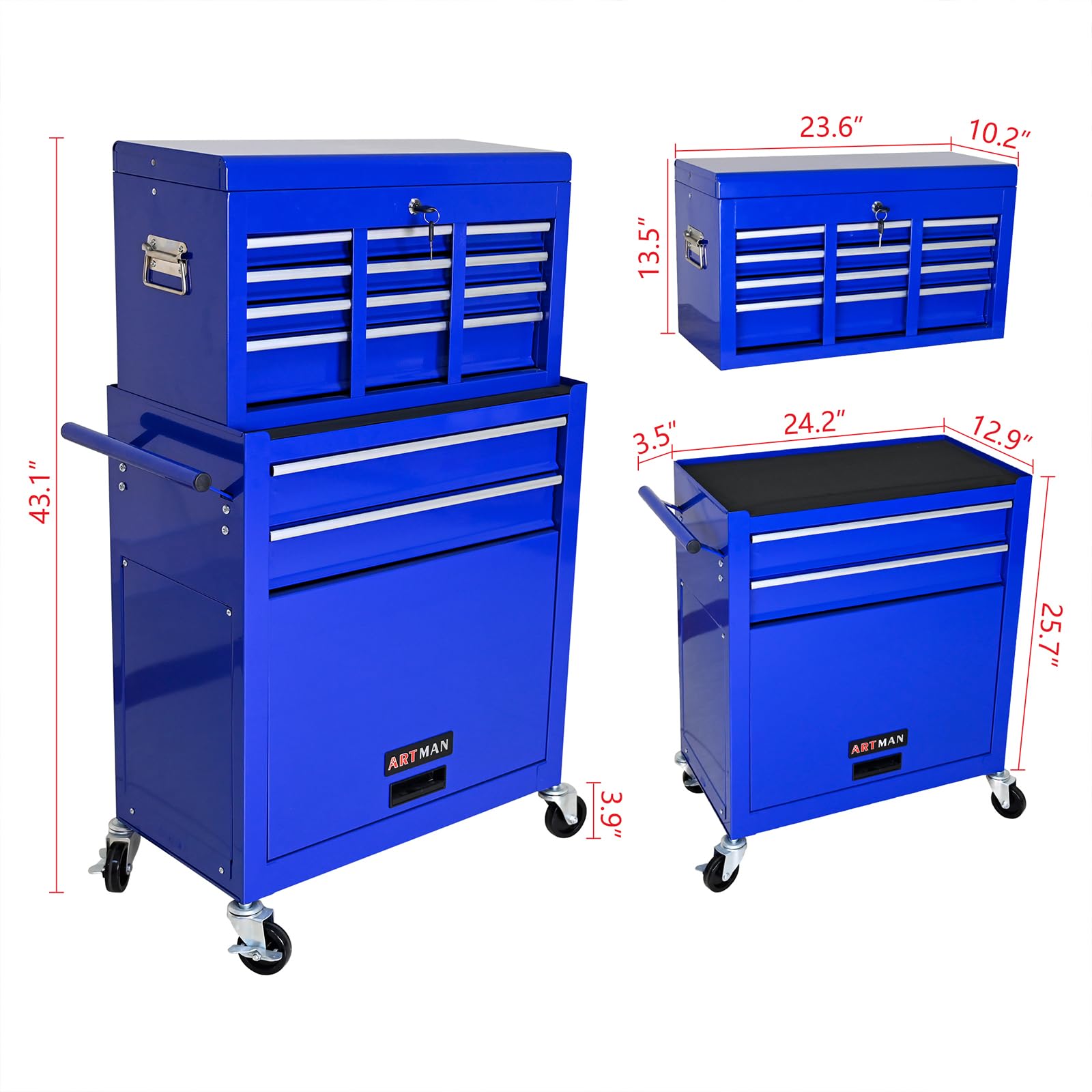 FUCIHOMA High Capacity Rolling Tool Chest with Wheels and Drawers, 8-Drawer Tool Storage Cabinet-Blue