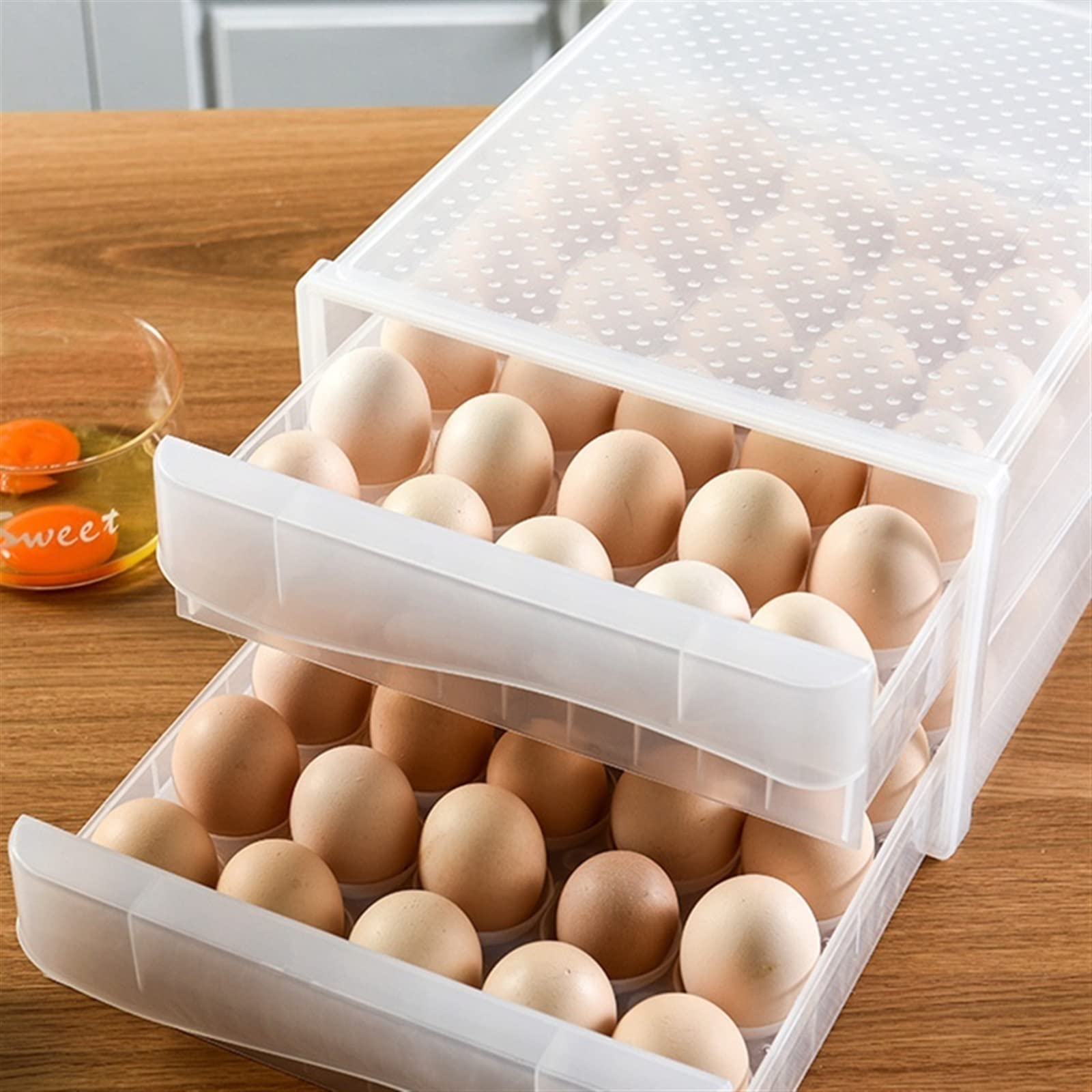 Cubo de Huevos para Nevera, Caja de Huevos, cajón, Nevera de Doble Capa, Caja de Almacenamiento de Cocina, Soporte para Huevos, Caja de Almacenamiento apilable