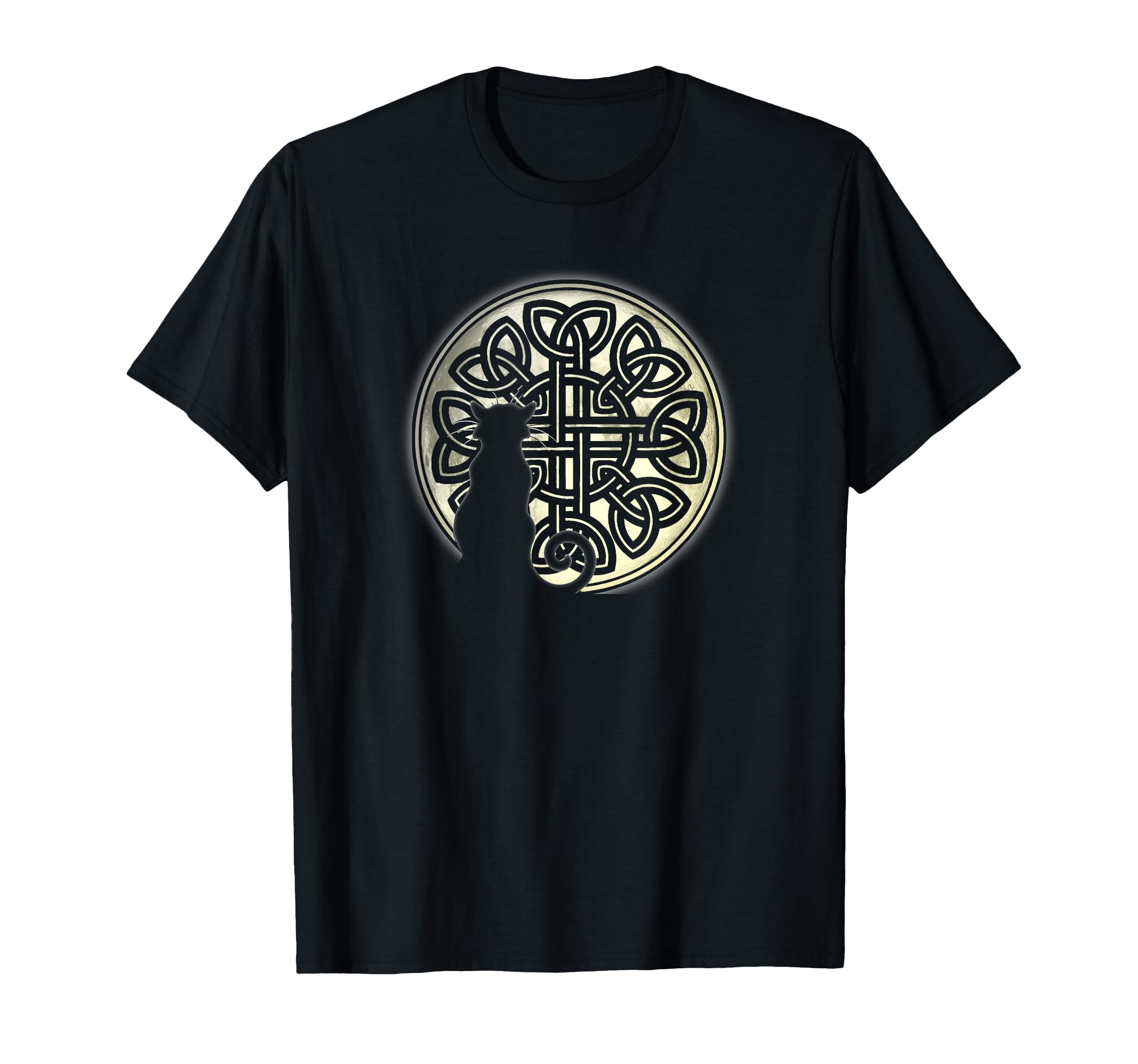 Celtic Knot Cat and the Moon Halloween T-Shirt