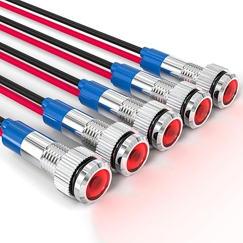 GASHER 5 luces indicadoras de ahorro de energía, luz LED 12V/24V/110V 20mA luz de montaje en panel, tamaño de orificio de montaje 0.236 in LED rojo