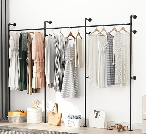Miniatura 1 de ORSENIGO Perchero industrial para ropa de tubería, resistente para colgar ropa, estante de ropa montado en la pared para boutique minorista en el