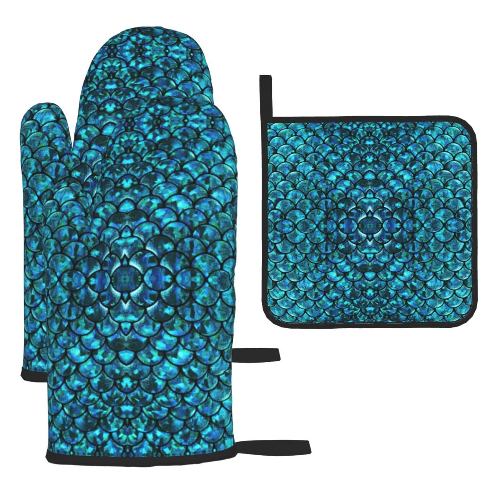 Yyoretp Black Fish Scale. Print Oven Mitts And Potholders Bbq Gloves-Oven Mitts And Pot Holders For Cooking Baking