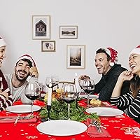 Vista 7 de Mantel de plástico de Navidad, 1 mantel de Navidad desechable rectangular de 54 x 108 pulgadas, mantel de Navidad color rojo, mantel cuadrado