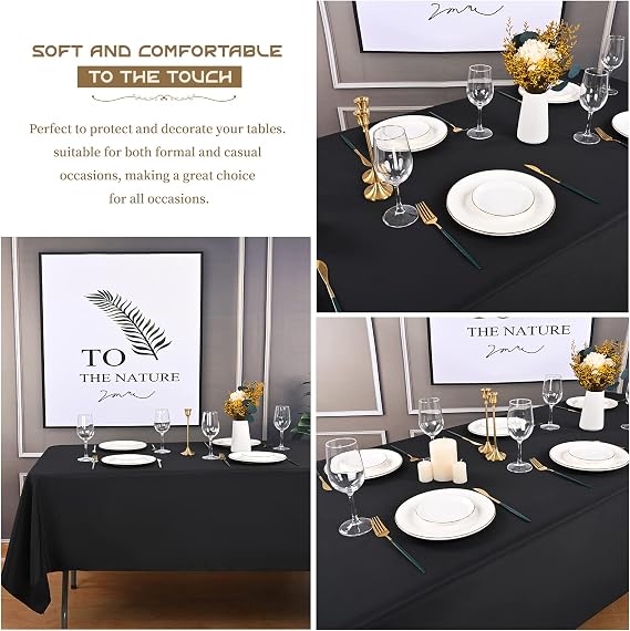 Showgeous 2 Pack Black Polyester Tablecloth for 8ft Rectangle Tables 60 x 126 Inch Rectangular Fabric Table Clothes Washable Black Table Covers for Wedding Banquet Party Restaurant Buffet Camping