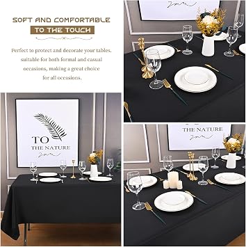 Showgeous 2 Pack Black Polyester Tablecloth for 8ft Rectangle Tables 60 x 126 Inch Rectangular Fabric Table Clothes Washable Black Table Covers for Wedding Banquet Party Restaurant Buffet Camping