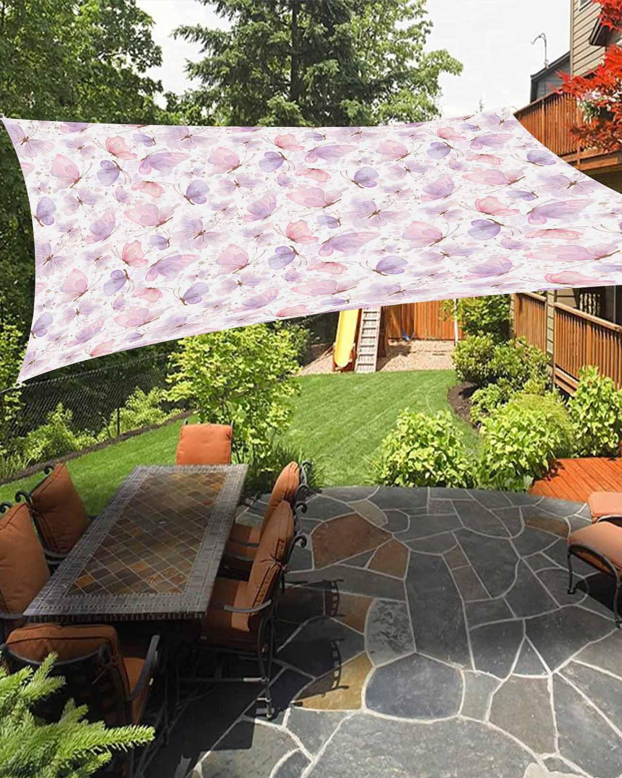 Purple Pink Sun Sail Shades Rectangle Canopy,Sunlight Block Heavy Duty Curved Backyard Shade Cover,Waterproof Sun Shades for Patios Garden Outdoor,8'x10' Spring Summer Fantasy Aesthetics Watercolor