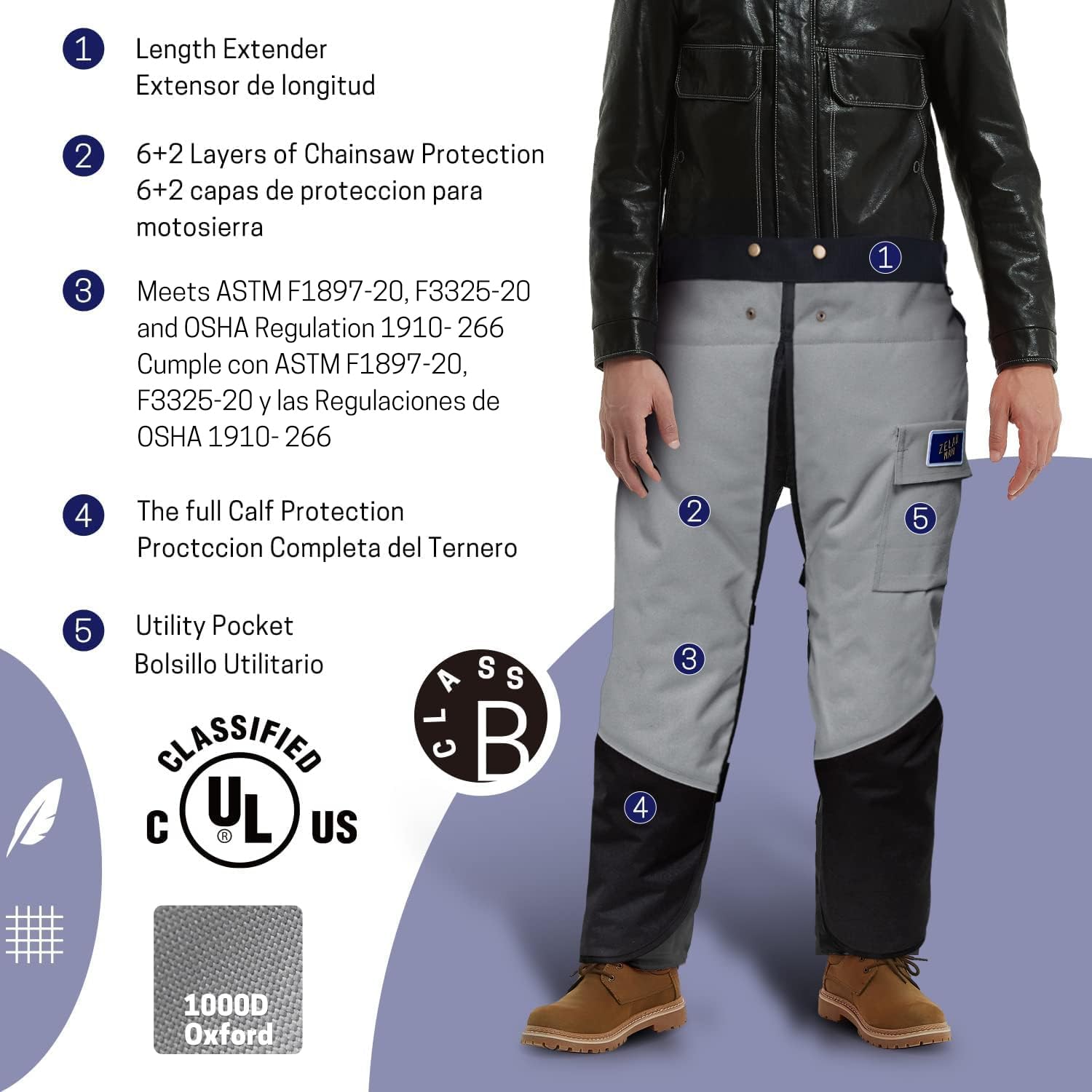 Tapas de motosierra, delantal de seguridad para motosierra, pantalones de protección para motosierra con cinturón y bolsillo ajustables, equipo de protección forestal