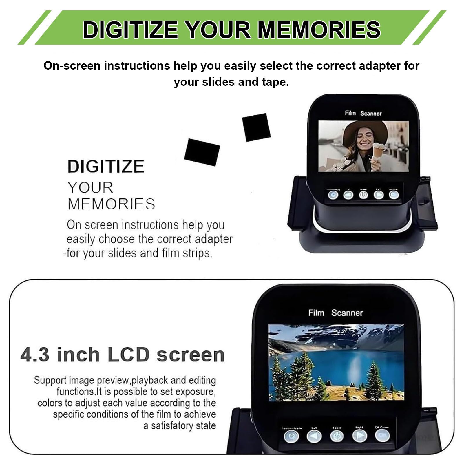 Scanner per diapositive ad alta risoluzione da 120 mm,per negativi e diapositive da 35 mm,135, 126, 127 in formato digitale, supporta l'anteprima e la modifica delle immagini,con schermo LCD da 4,3"