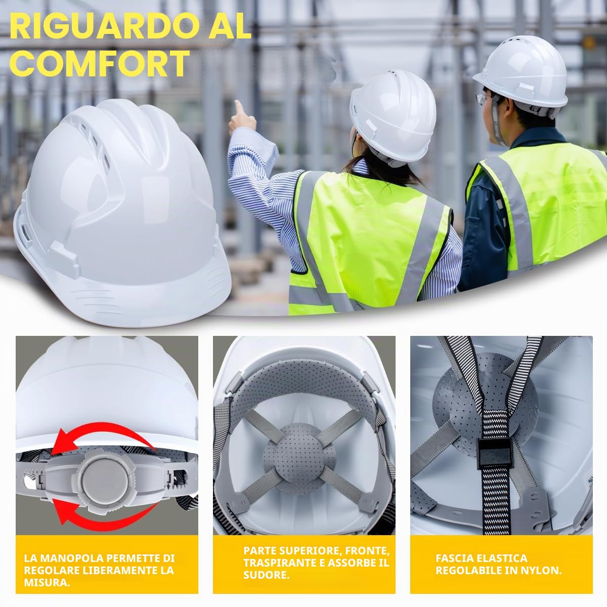 Casco di sicurezza in ABS bianco,certificato EN398,con prese d'aria e fascia per la testa regolabile,elmetti industriali per l'edilizia,l'edilizia e i cantieri.