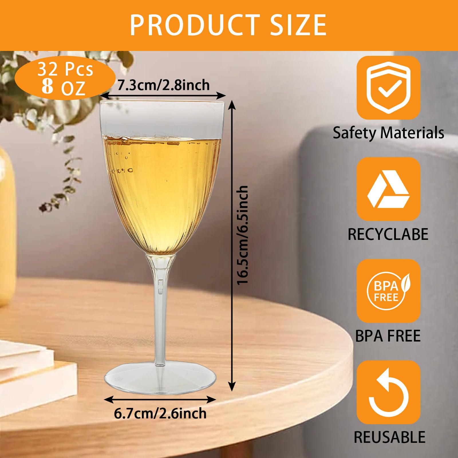WOPPLXY 32 copas de champán de plástico de 6 onzas, copas de champán desechables de plástico duro, copas de vino desechables transparentes para el hogar, vida diaria, fiesta, cumpleaños, boda,