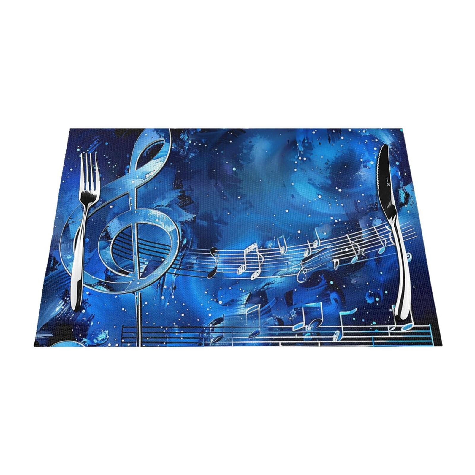 Blue Music Printed PVC Placemat 1 PCS for Kitchen Dining Table Heat-resistand Washable Table Mats 18x12 in