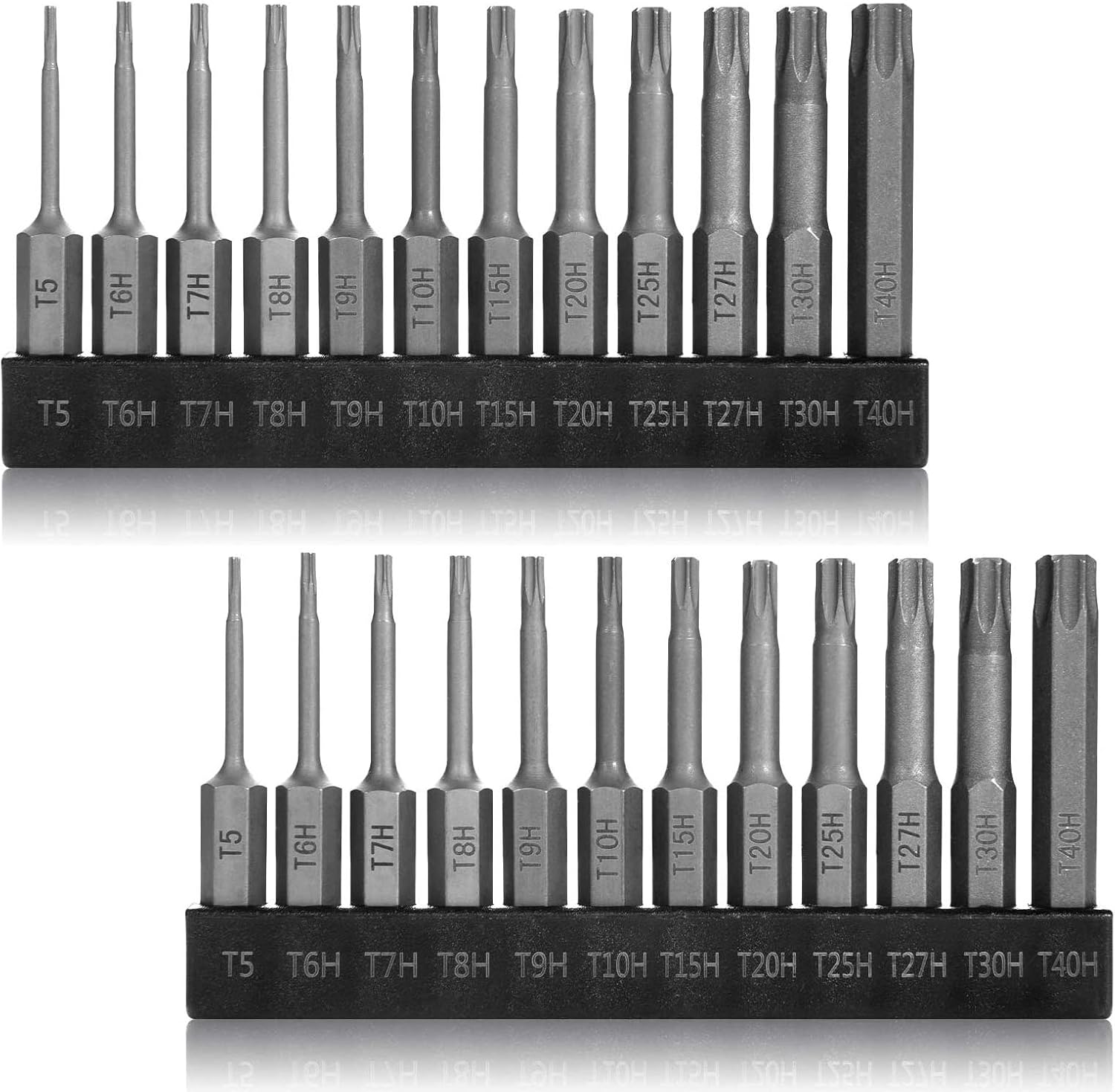 GreaTalent 24PCS S2 Steel Torx Impact Driver Bit Set Security Temper Proof 2inch 1/4" Shank T5-T40H Magnetic, Impact Rated, Calcium Zinc Phosphate Finish